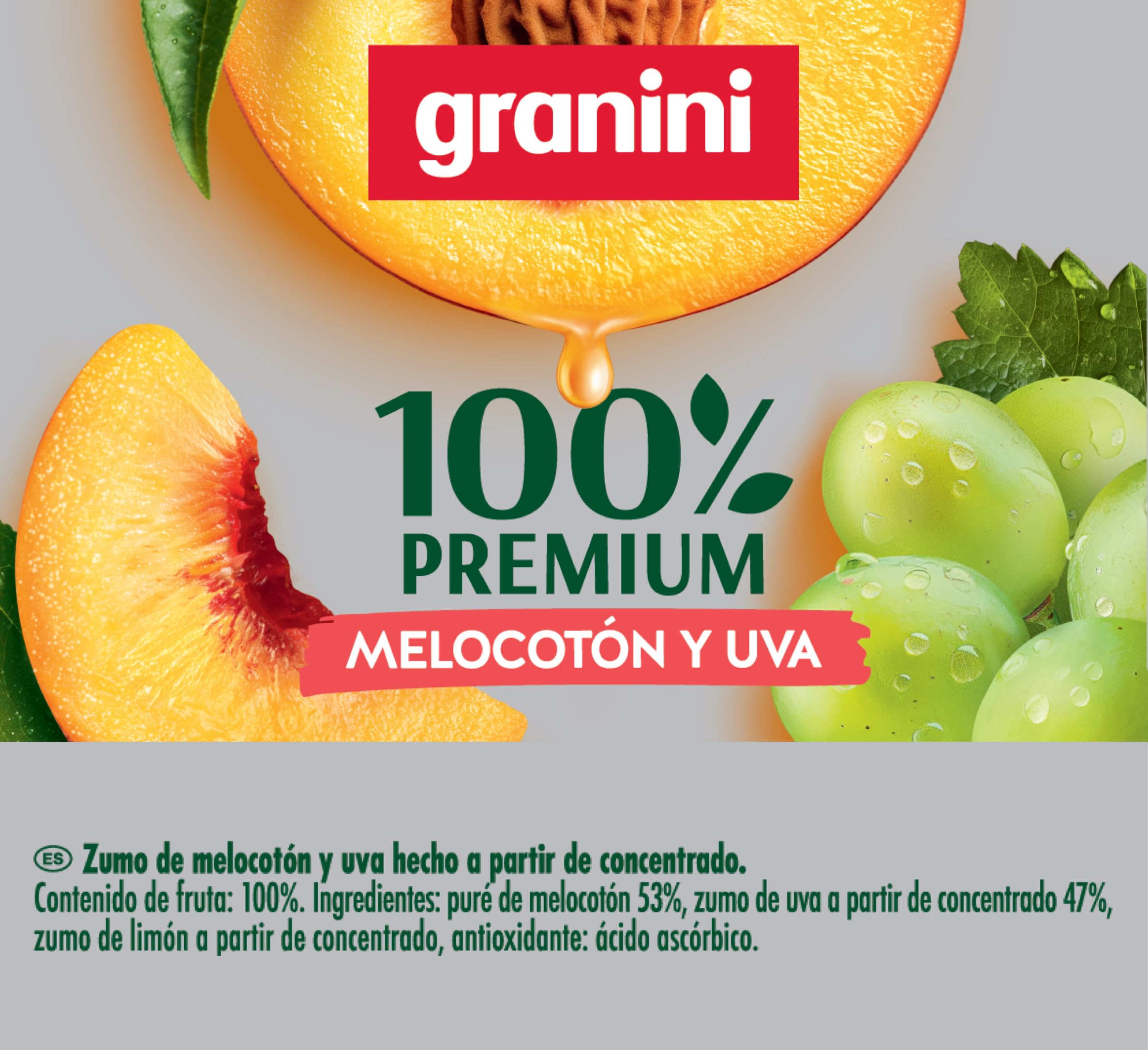 Granini Zumo de Melocotón y Uva Sin azúcares añadidos 1L 100% Fruta
