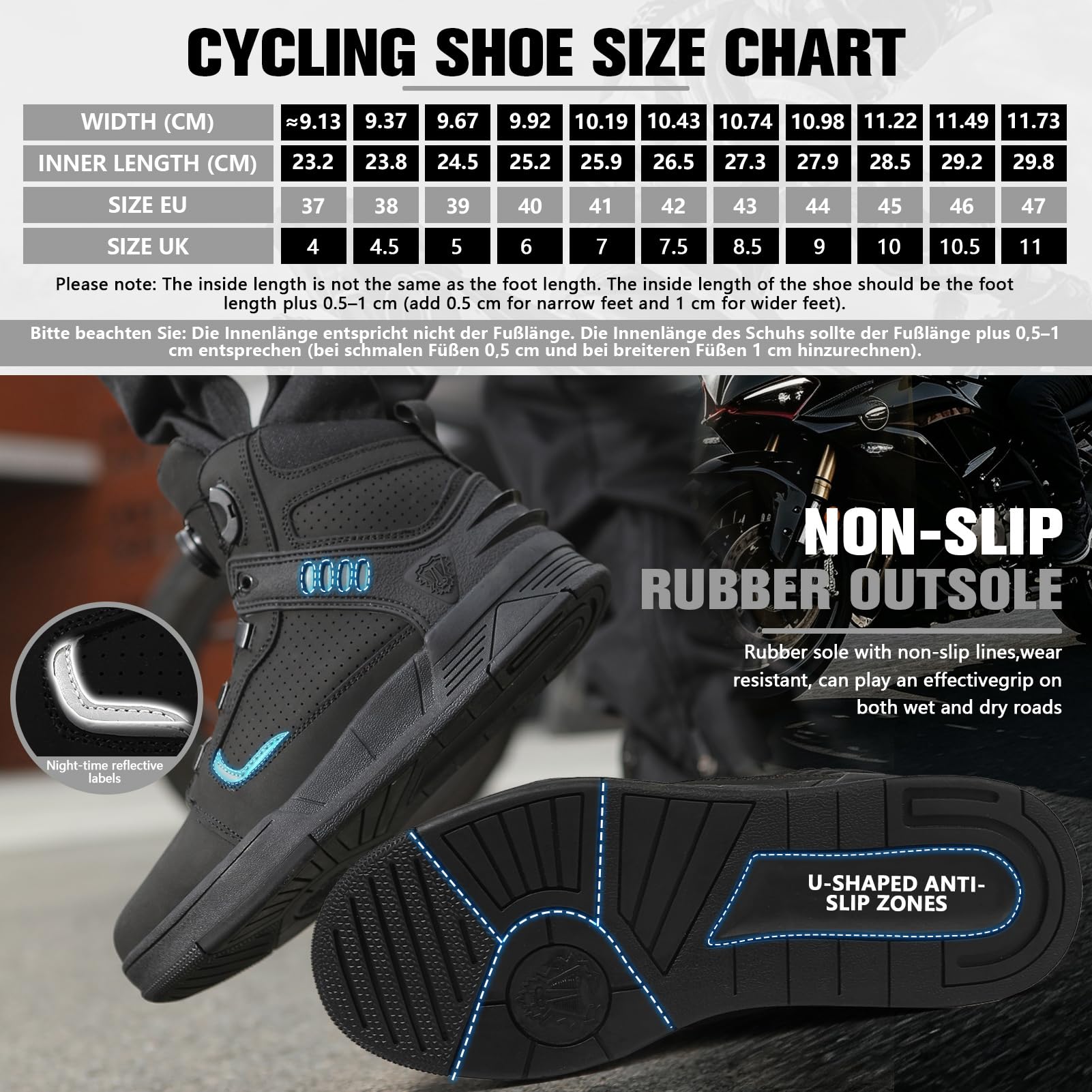 Scarpe Moto Uomo, Stivali Moto, Stivali Scarpe Moto Motocross Strada | Traspiranti con cerniere laterali e supporto per la caviglia, Strisce riflettenti, Suola in gomma antiscivolo