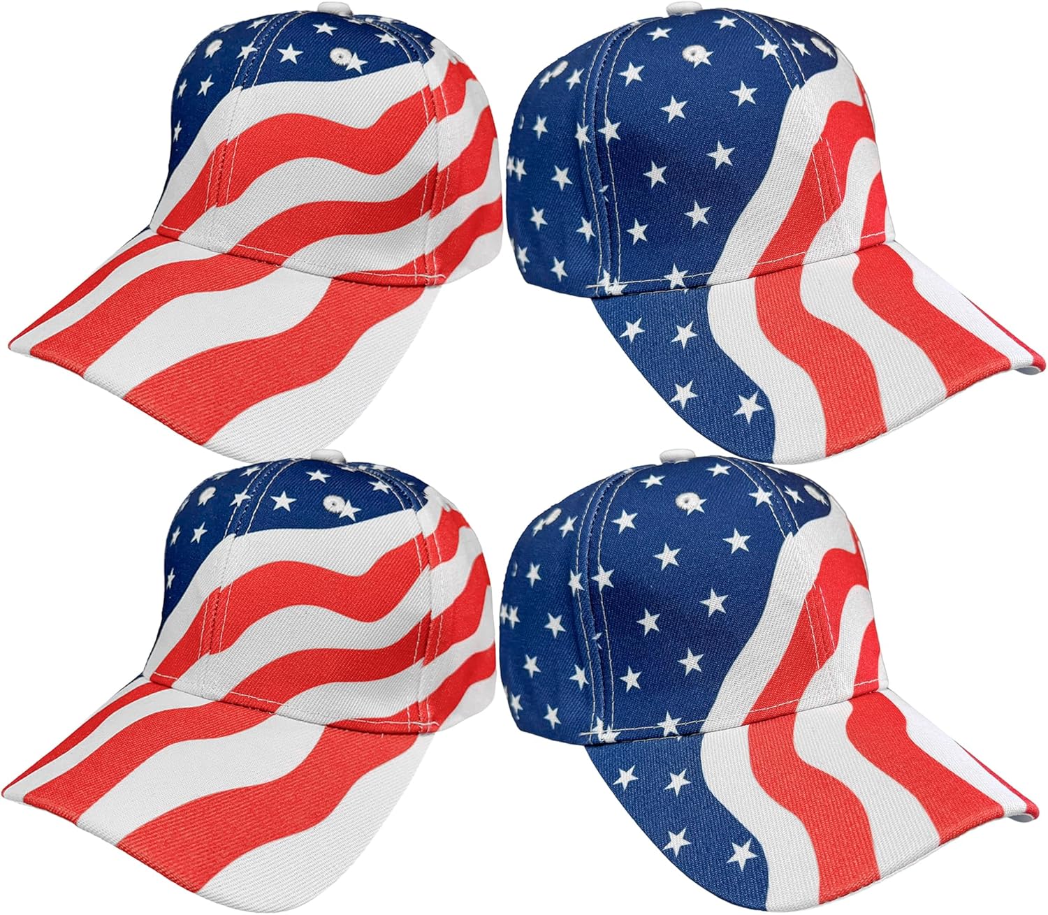Black Duck Brand Patriotic American Flag Baseball Cap – USA Stars & Stripes Adjustable Hat – Fourth of July, Memorial Day (4 Hats)