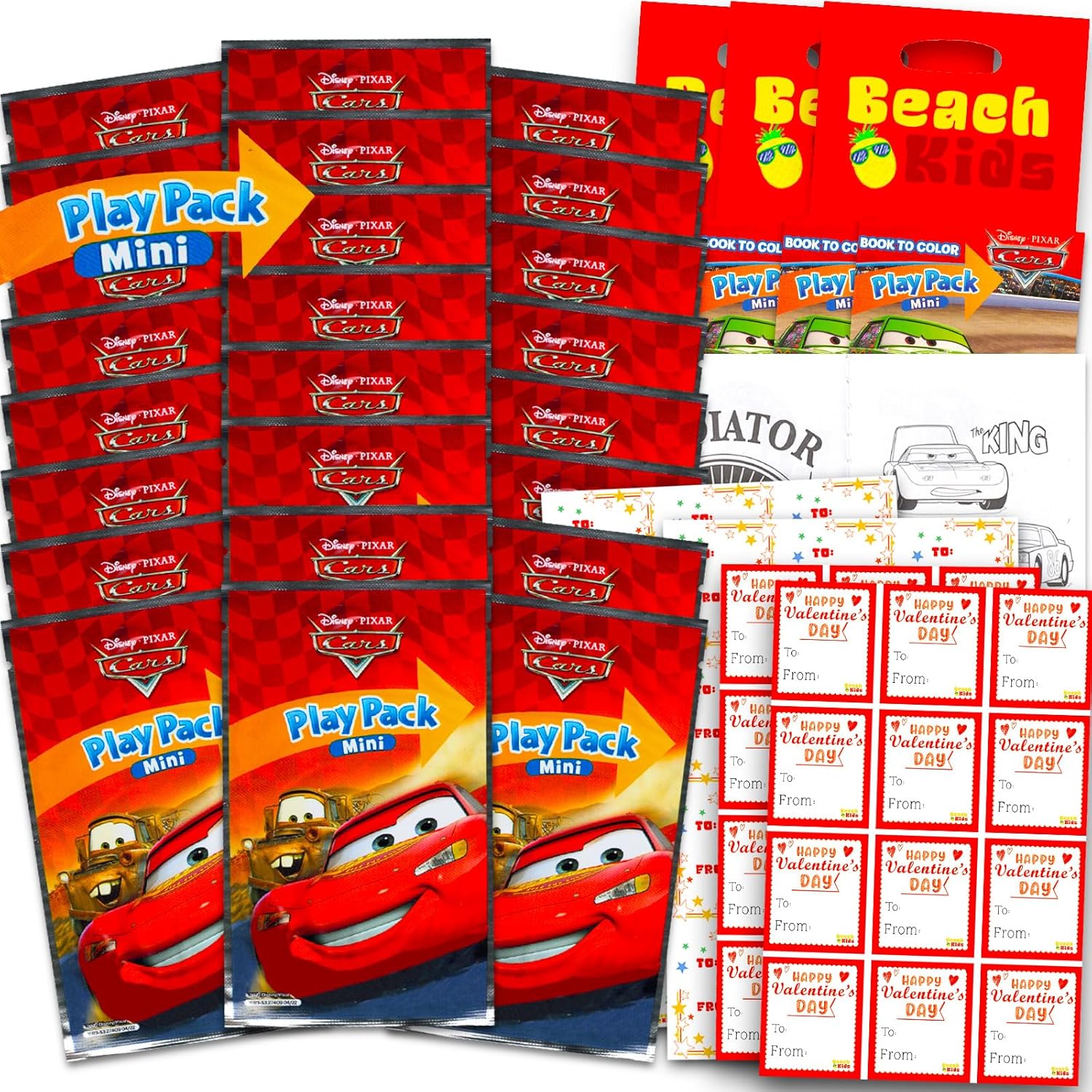 Disney Cars Valentine's Day Classroom Gift Exchange Bundle - 24 Lightning McQueen Mini Coloring Activity Books for School Valentines Cards, Stickers | Valentines Kids Party Favors