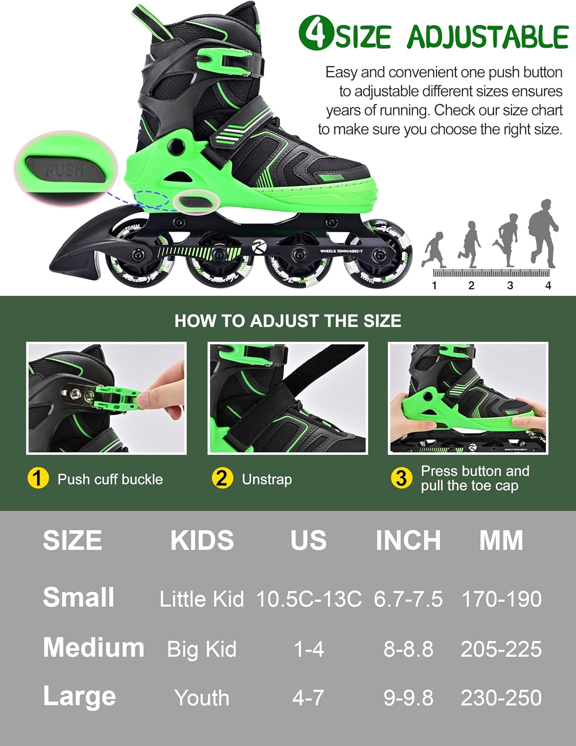 Kuxuan Skates Adjustable Inline Skates for Boys Girls, Kids Roller Skates Ages 4-12 with Light Up Wheels, Teen Skates for Beginner Women - Image 2