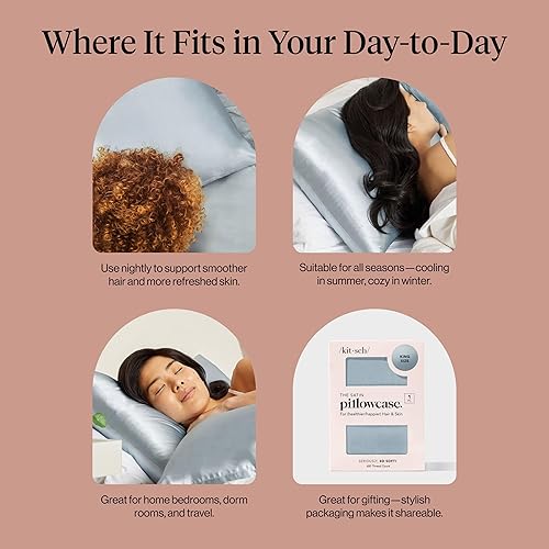 Vista 81 de Kitsch Funda de almohada de satén con cremallera para cabello y piel, tamaño Queen, más suave que la seda, paquete de 2 fundas de almohada 02.