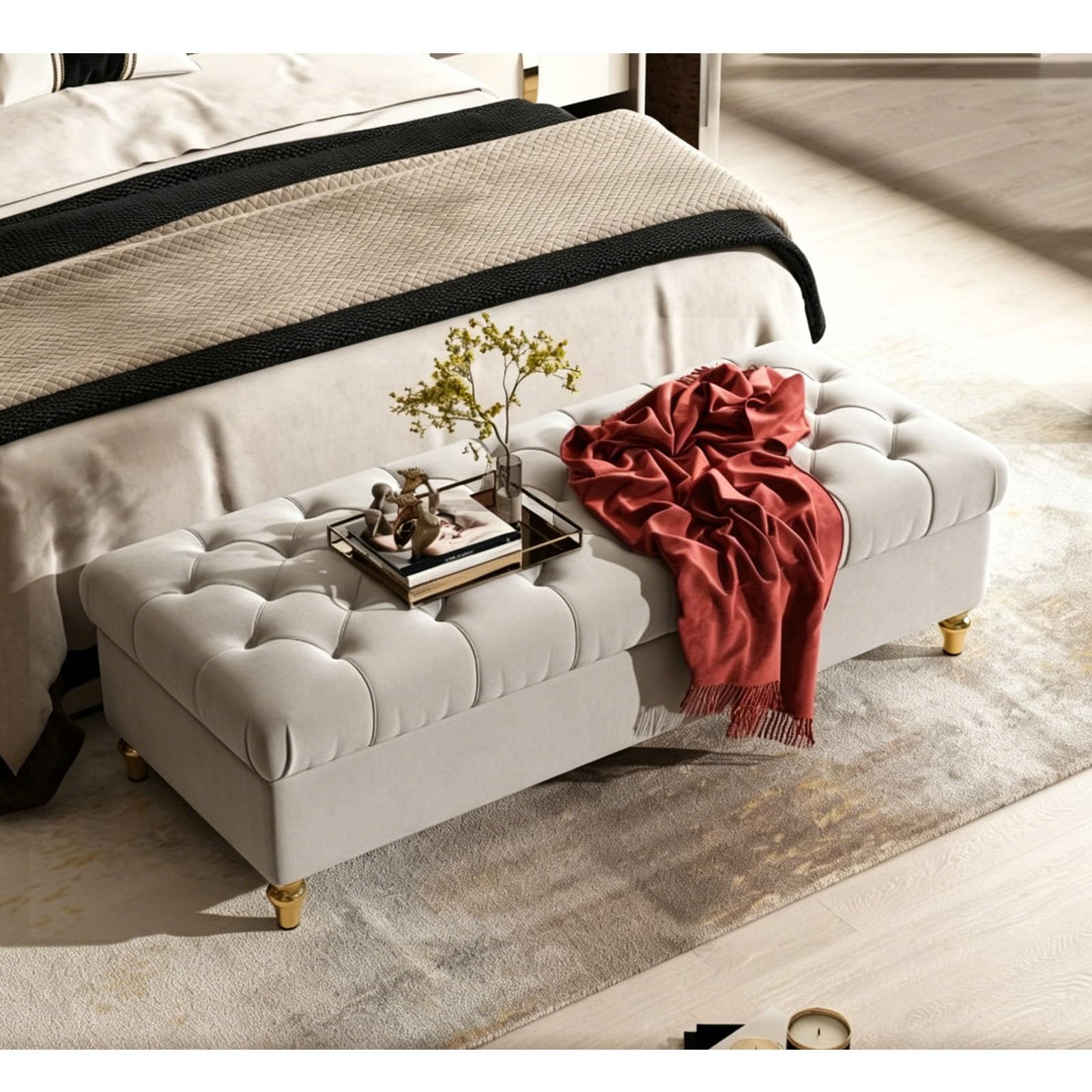 Banc de rangement rembourré haut de gamme coffre de rangement capitonné élégant