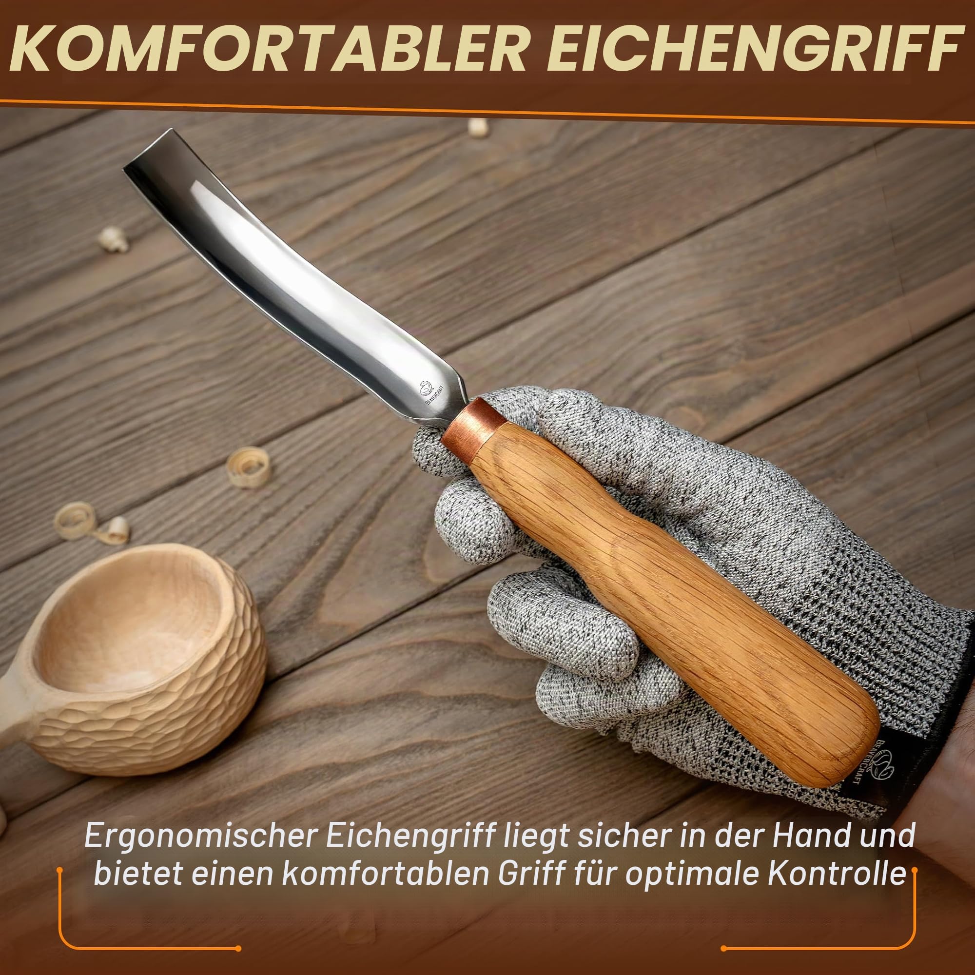 BeaverCraft Holzschneide-Hohleisen 7L/22 Löffelschnitzwerkzeug, Meißel - Schalenguts, Gebogener Holzmeißel - Schnitzmesser für Löffel