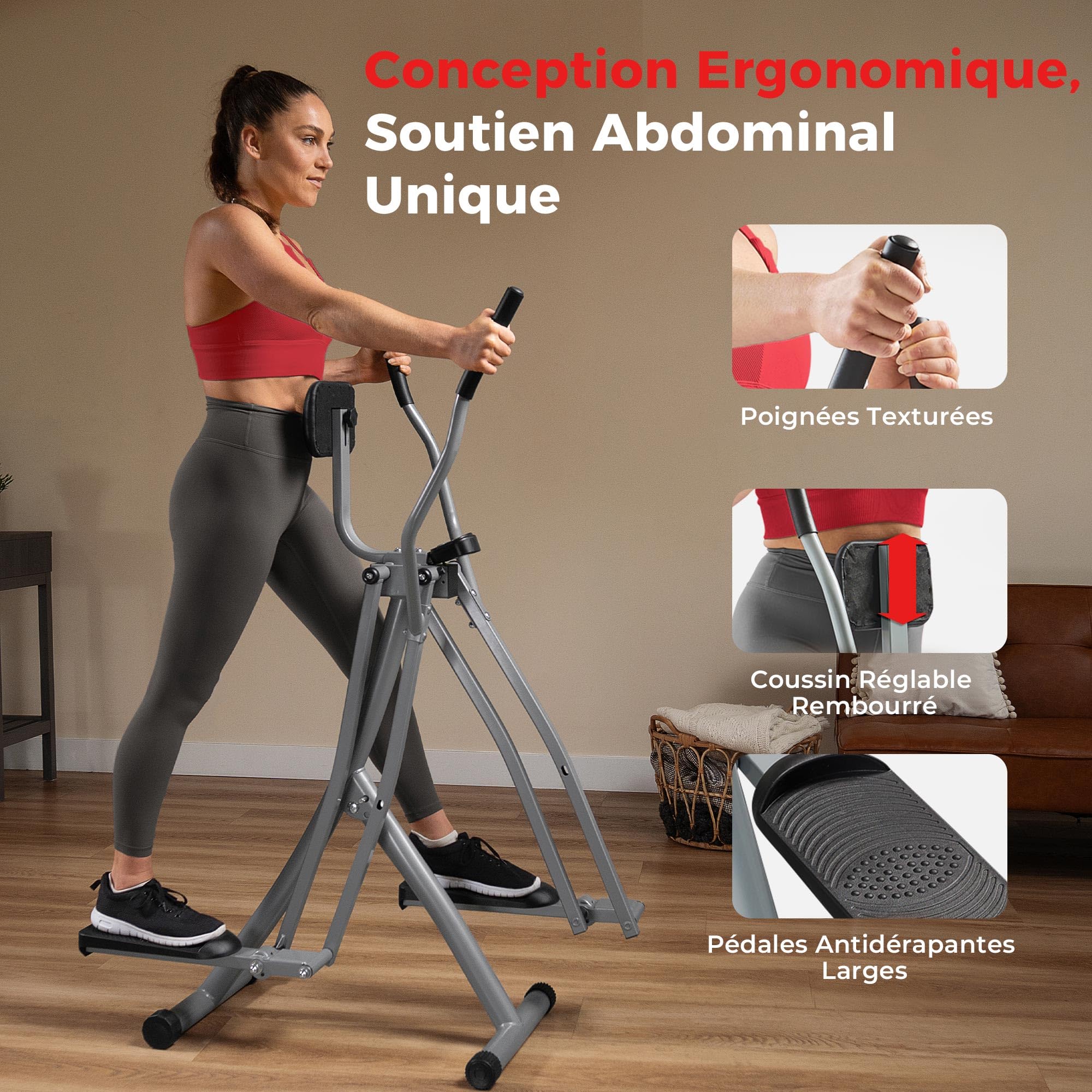 Sunny Health & Fitness Vélo Elliptique Vertical 2-en-1, Appareil d’entraînement pour Le Haut et Le Bas du Corps, Machine de Cardio à Faible Impact pour Adultes et Seniors, avec Option Style Classique