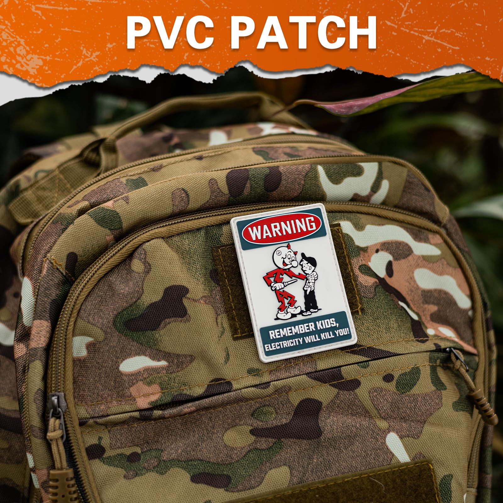 backtime Remember Kids Electricity Will Kill You Morale Patch PVC, Reddy Kilowatt Warning Tactical Patch with Hook & Loop Fastener, Funny 3D Rubber Humor Patch for Backpacks, Bag, Jacket, Vest, Helmet