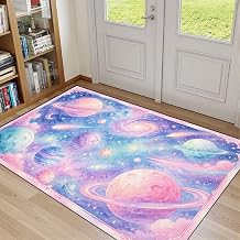 32"x 48" Bathroom Rugs Washable Rug Entryway Rug Whimsical Pastel Galaxy Planets Stars Comets Watercolor Area Rugs Door Mat Welcome Mat Kitchen Mats for Floor Home Decor