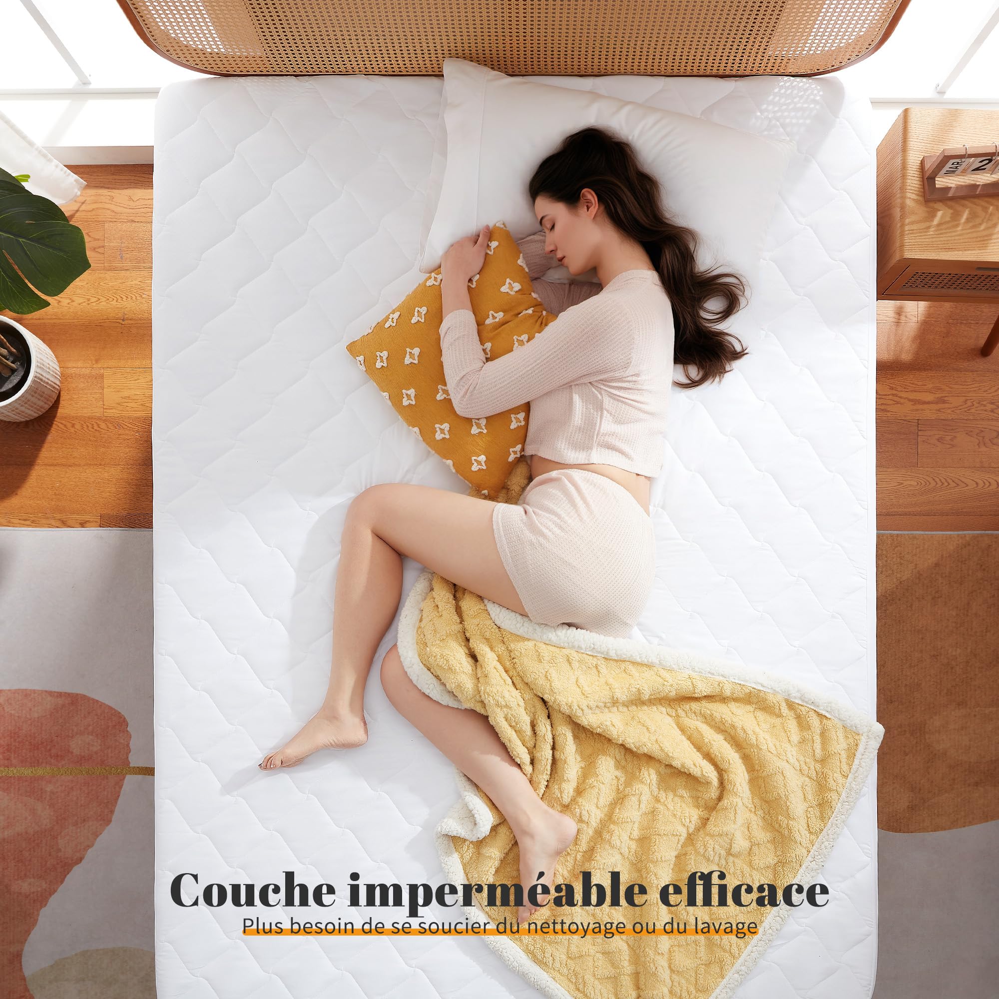 Protège-Matelas Fin Sonive 180x200cm Imperméable Jusqu'à 38cm - Certifié Oeko-Tex, Blanc