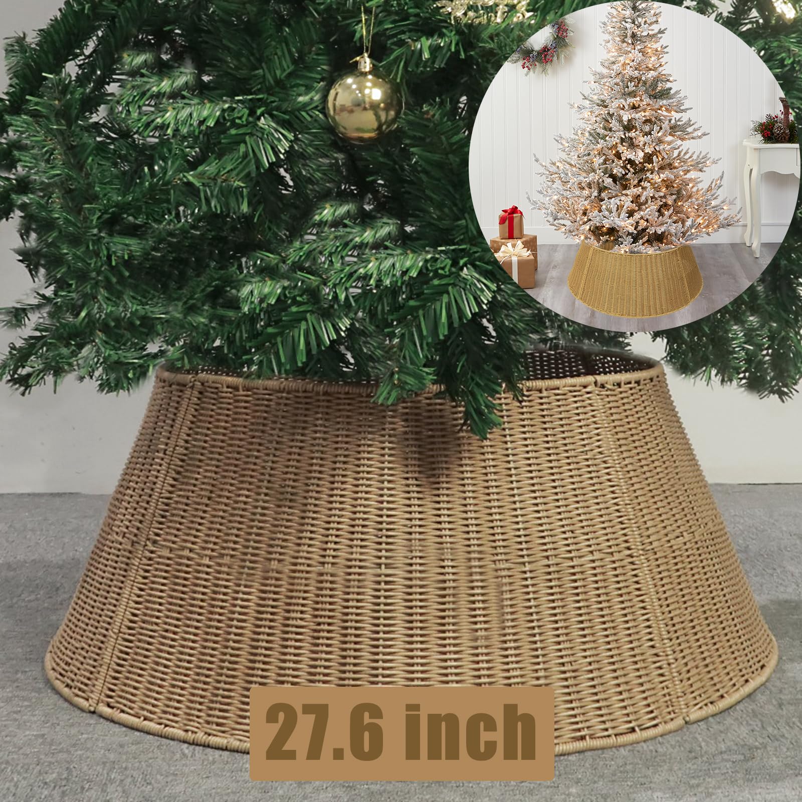 Large Christmas Tree Collar - 27.6" Tree Stand Base Cover Rustic Handcrafted Tree Ring Woven Tree Skirt Christmas Tree Skirt for Artificial Christmas Trees Decoration Home Decor(11.8" H and 27.6 " W)