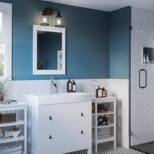 Miniatura 5 de Quoizel Ludlow - Luces de tocador de baño, 15 pulgadas, 2 luces, color negro tierra, accesorios de iluminación de baño industriales sobre espejo,