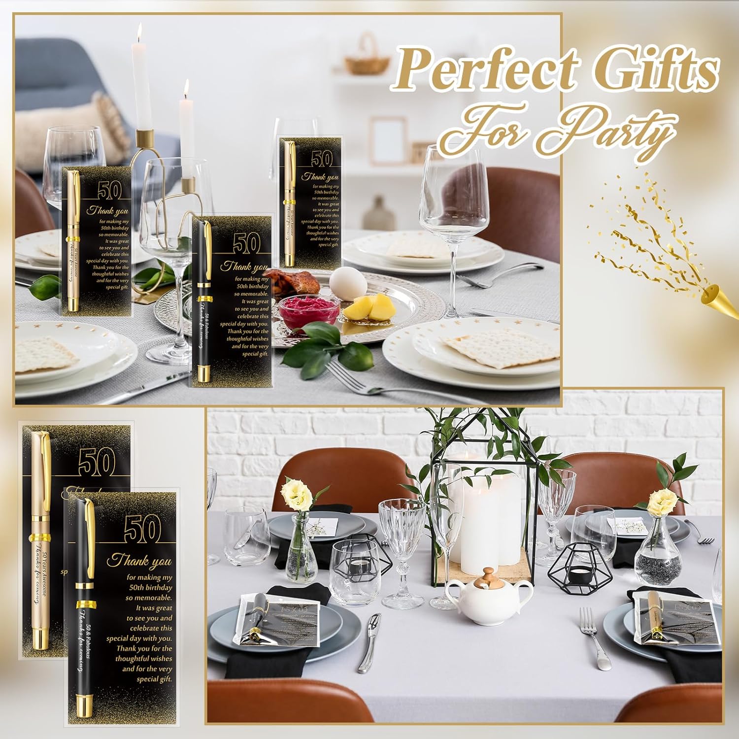 50 Set 50th Birthday Party Favor for Guest Anniversary Party Favor with Black and Gold Ballpoint Pens and Thank You Cards for Women Men Birthday Anniversary Appreciation Gifts - Image 6