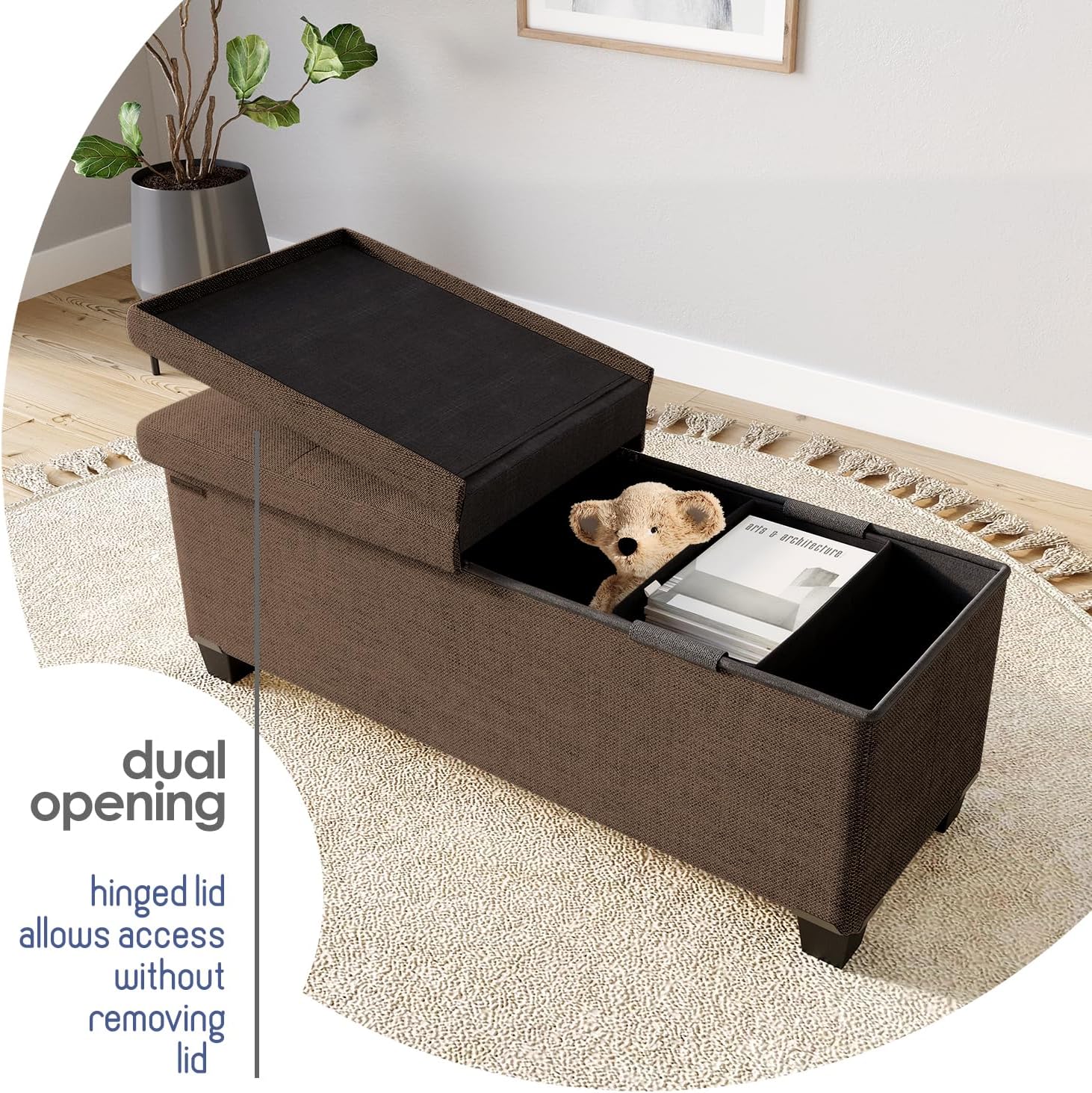 Storage Ottoman Bench with Bins, 43-in Storage Bench for Bedroom End of Bed, Folding Foot Rest Ottoman for Living Room Max 660lbs, Fabric Ottomans, Brown - Image 9