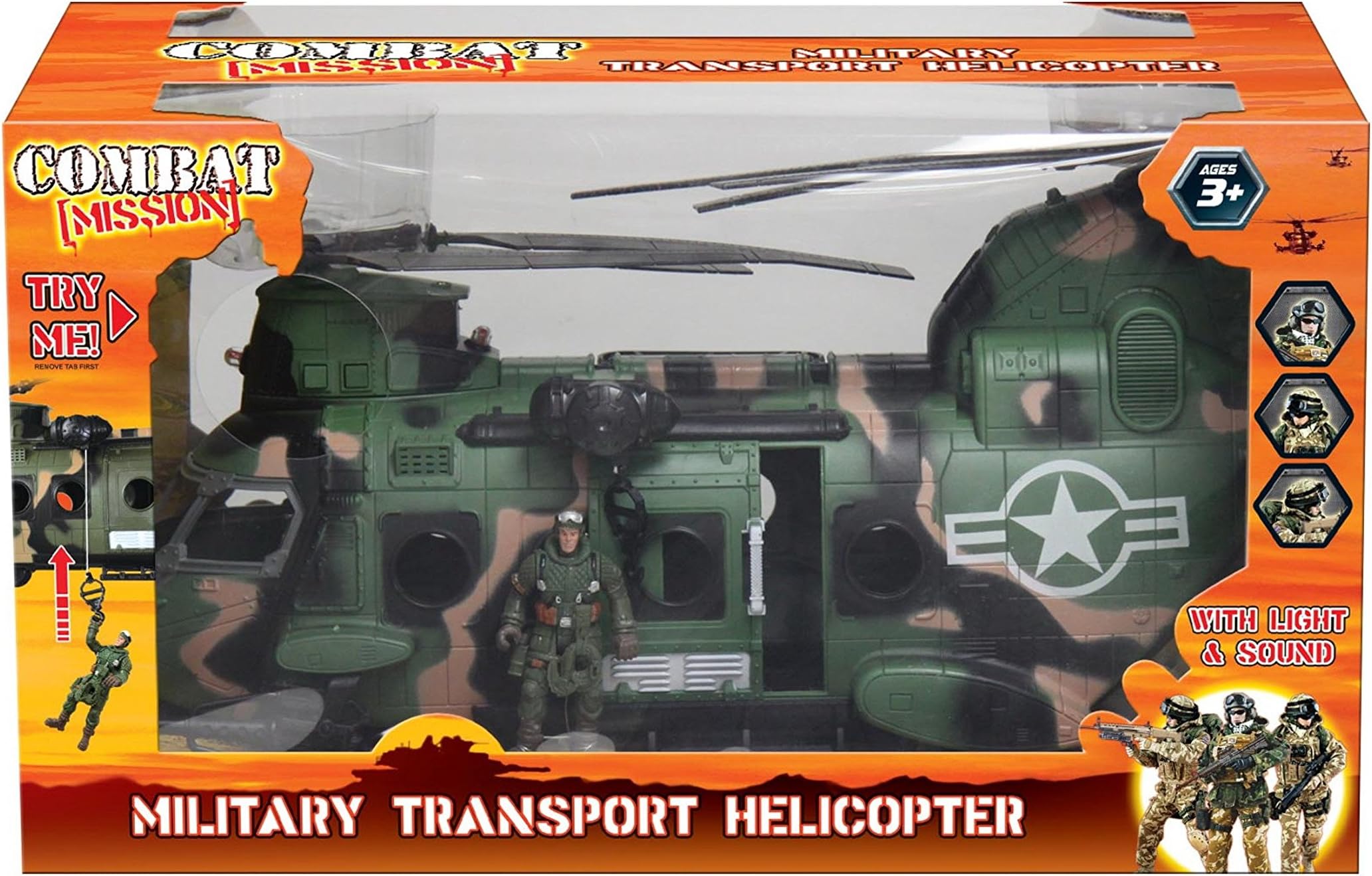 Combat Mission Double Bladed Military Helicopter Playset (Multi-Colour)