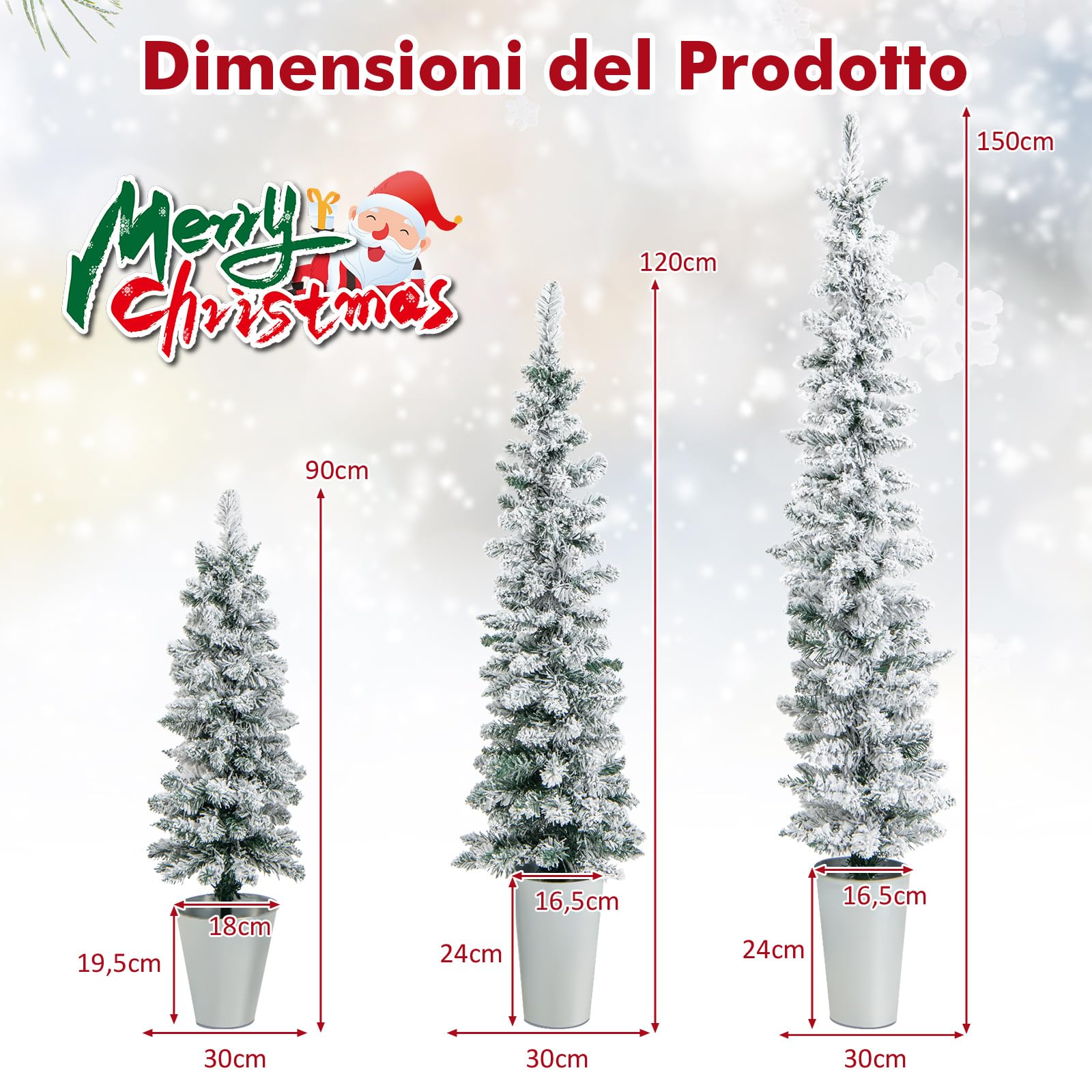 COSTWAY Set di 3 Alberi di Natale Artificiali da 90 CM + 120 CM + 150 CM