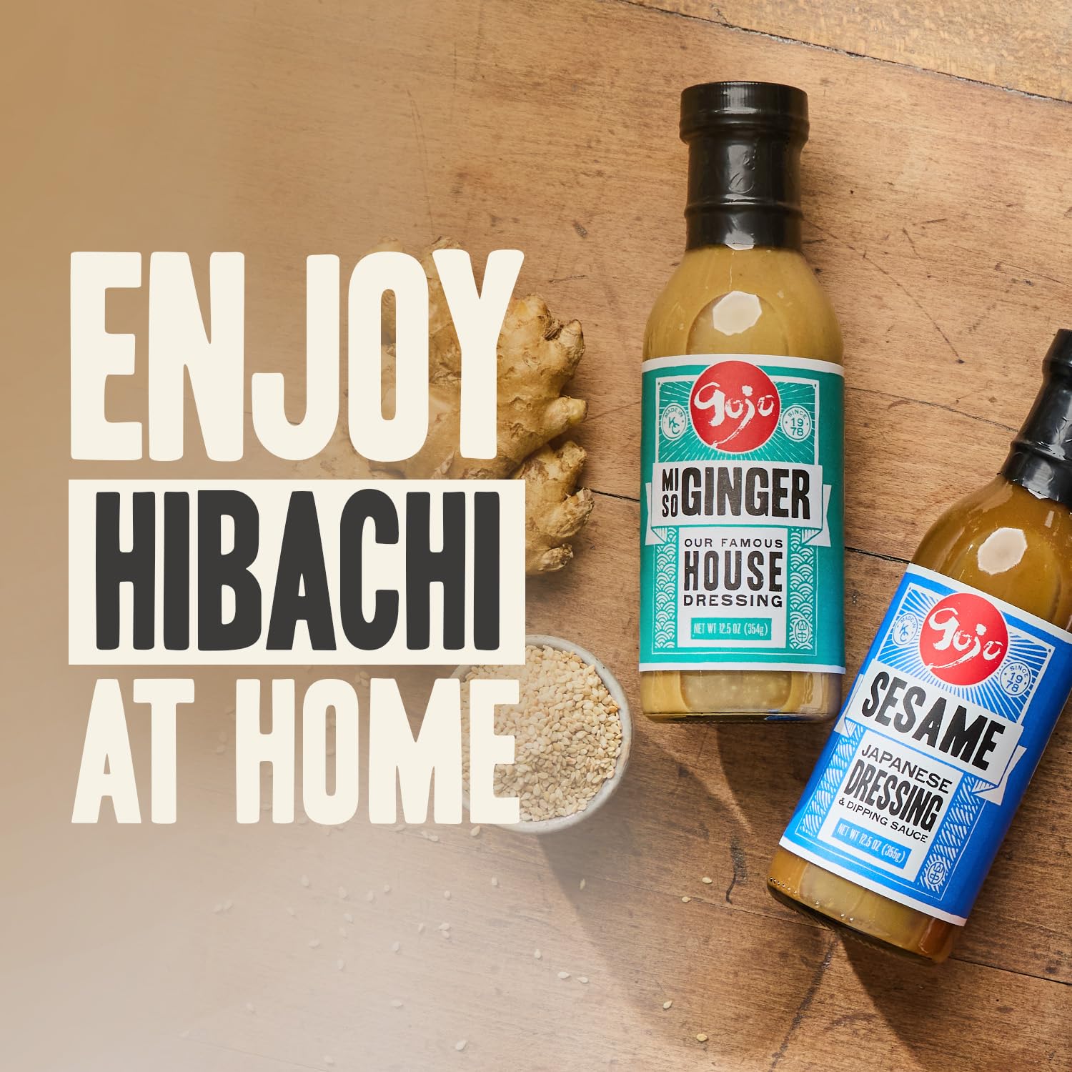 Amazon.com : Gojo Japanese Steakhouse Dressing Variety Pack, House Miso  Ginger Dressing & Sesame Goma Dare Dressing, Hibachi Salad and Dipping  Sauces for Salads, Dumplings, Rice Bowls and Marinades, 2 x 12