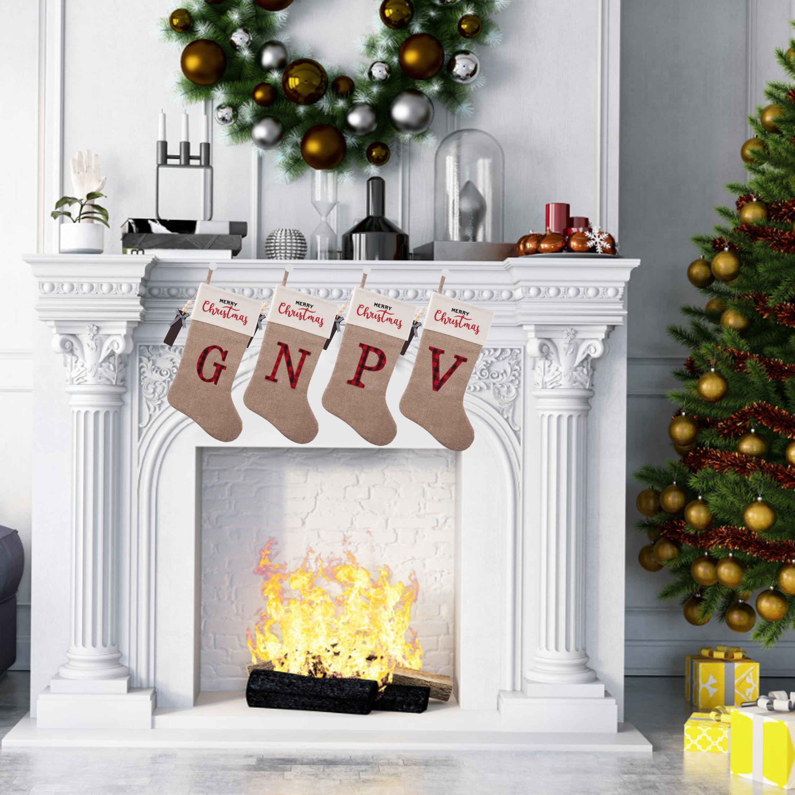 Bannière Joyeux Noël – 14 Pièces En Forme De Chaussette, Toile De Jute – Décoration Murale Intérieure/extérieure - 7