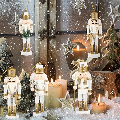Miniatura 4 de 10 adornos de cascanueces de Navidad, decoraciones colgantes de cascanueces de madera, figuras de cascanueces de 5 pulgadas de alto, decoraciones de