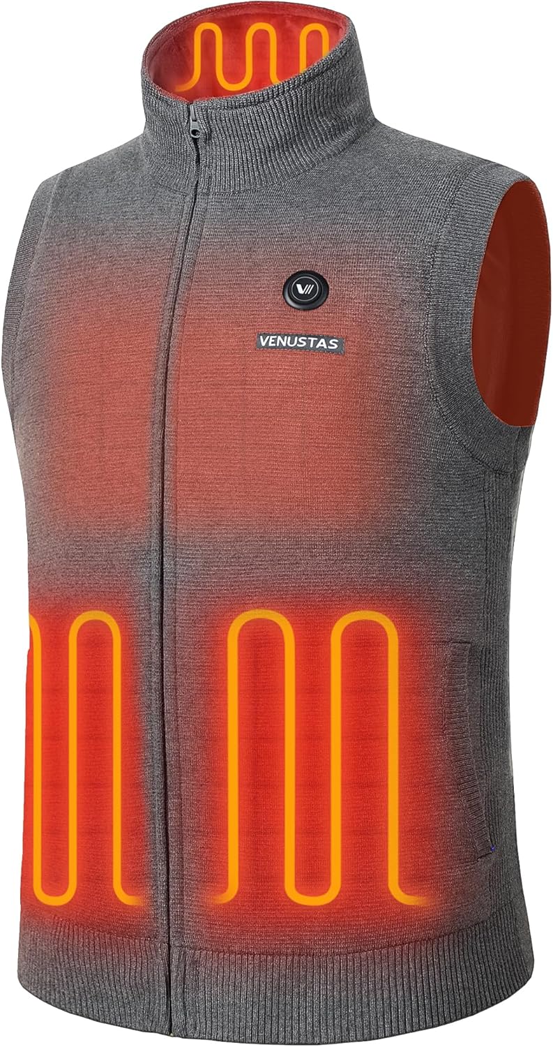 Venustas Men’s Heated Sweater Vest with Battery, 11-Hours Warmth, Soft Knit Heated Vest for Outdoor