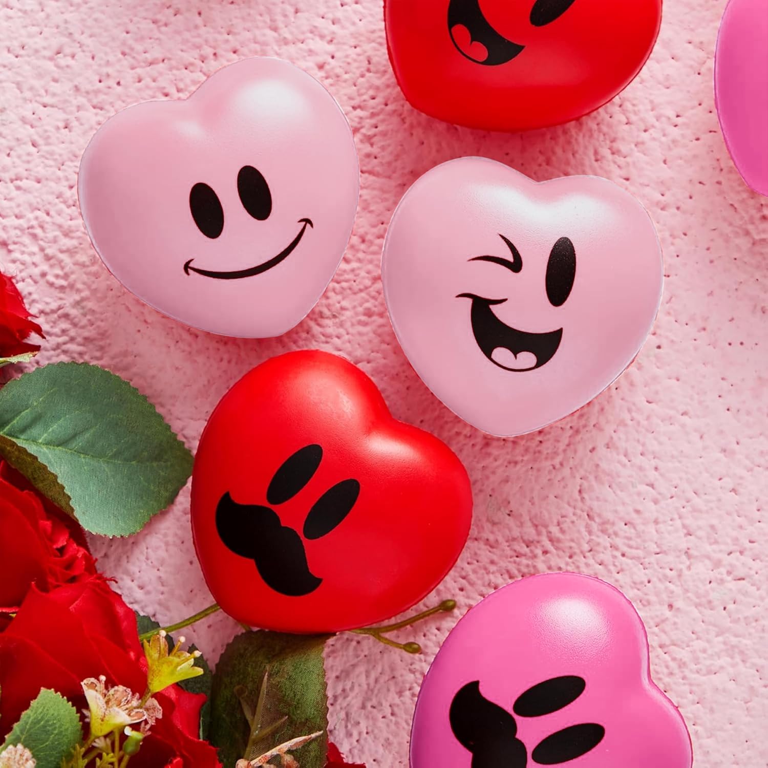 JOYIN 30 pcs Valentine's Day Heart Stress Balls 3"x 3" for Kids, Squishy Toys Slow Rising Ball for School Carnival Reward, Valentine Party Present Fillers, Relieve Gifts Party Favors
