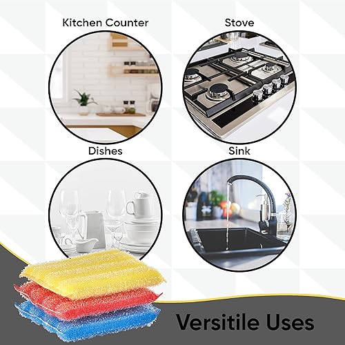 Miniatura 3 de Superio - Esponja de cocina resistente apta para las manos para fregadero olla lavavajillas antiarañazos esponja kosher color amarillo azul y rojo