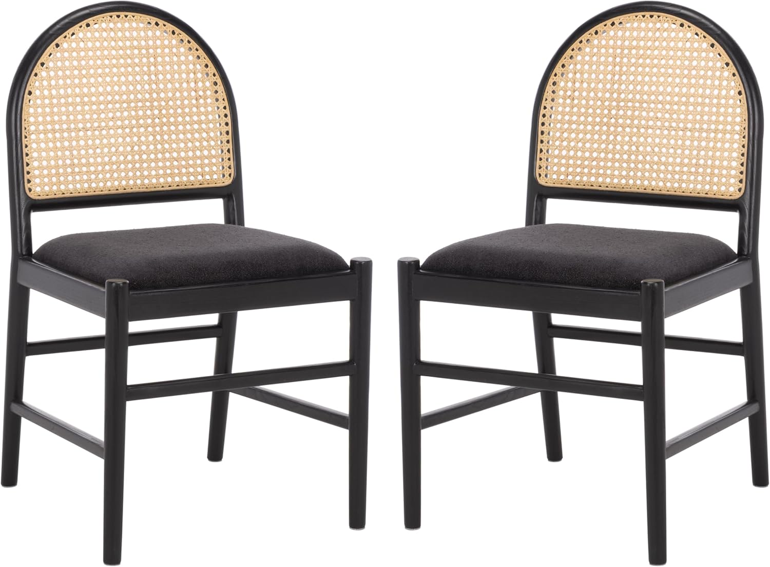 SAFAVIEH Couture - Laylie Dining Chair Set of 2 - Black Solid Wood & Cushion with Natural Cane Rattan Weave - Fully Assembled - Ideal for Dining Room, Kitchen, 18" Seat Height (SFV1607D-SET2)