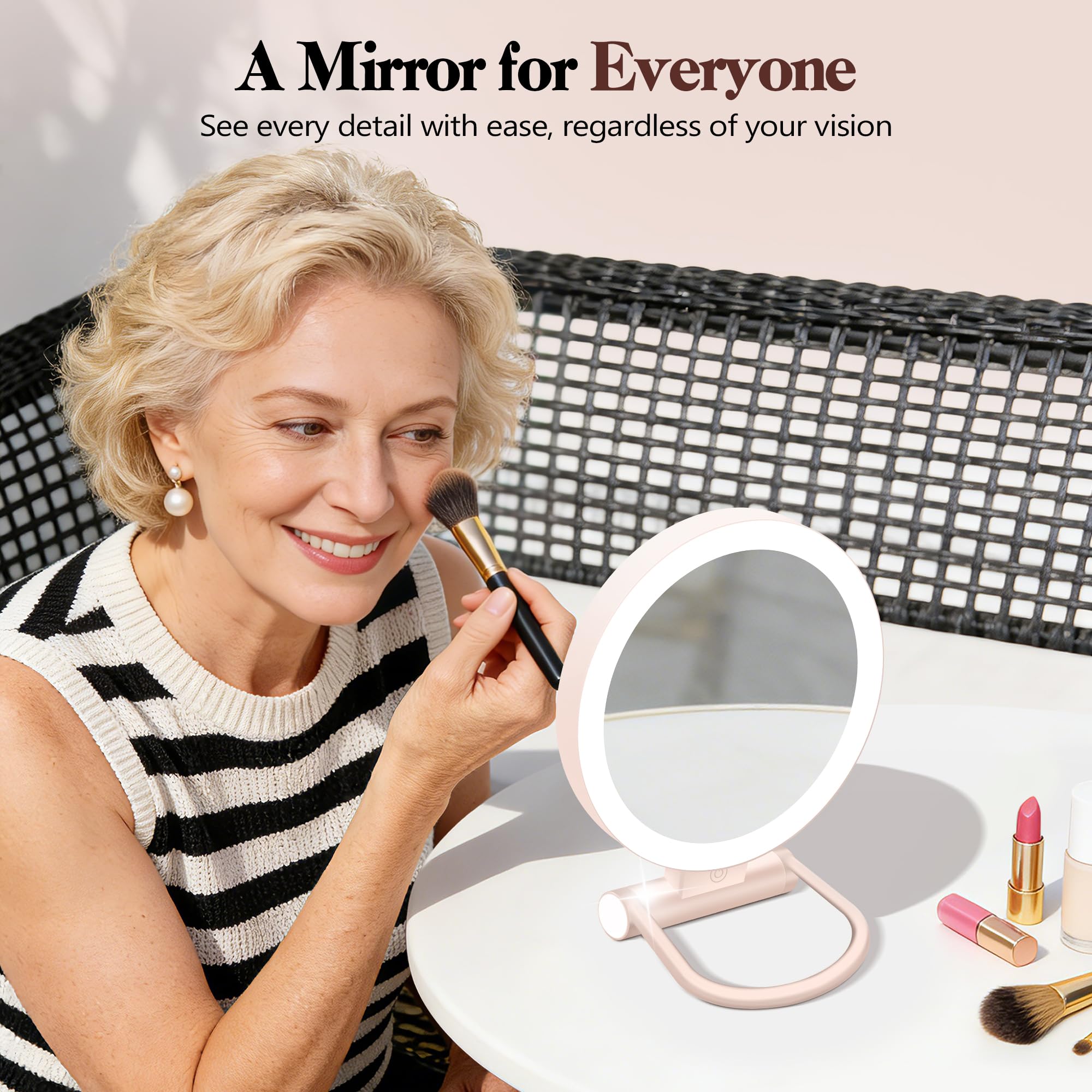 B Beauty Planet Espejo de Aumento con luz,30X/1X Espejo de Maquillaje de sobremesa portátil Iluminado de Doble Cara(Rosa-30x Espejo de Tocador Iluminado)