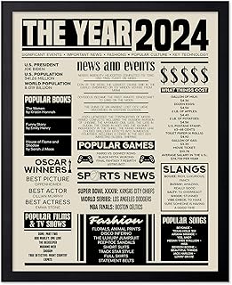 Monem Art The Year 2024 Poster - Newspaper Print - Fun Facts Art - Year 2024 in Review Sign - Birthday Gift Idea - Birth Newspaper Art - Great Office or Party Decor - 8x10 UNFRAMED Wall Art