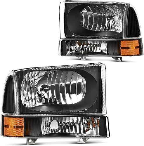 DWVO Conjunto de faros delanteros compatible con Ford F-250 F-350 F-450 F-550 Super Duty 1999-2004, carcasa negra, lente transparente con reflector