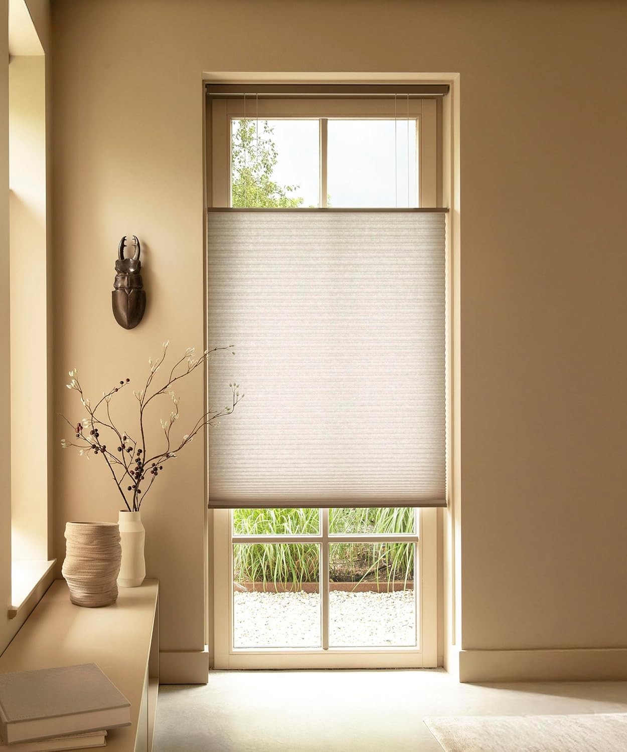 Top Down Bottom Up Shades, Cordless Cellular Shades, Light Filtering for Indoor Windows, Honeycomb Blinds, 9/16" Cell, Design Print, Moonbeam 35"(W) x48(H)