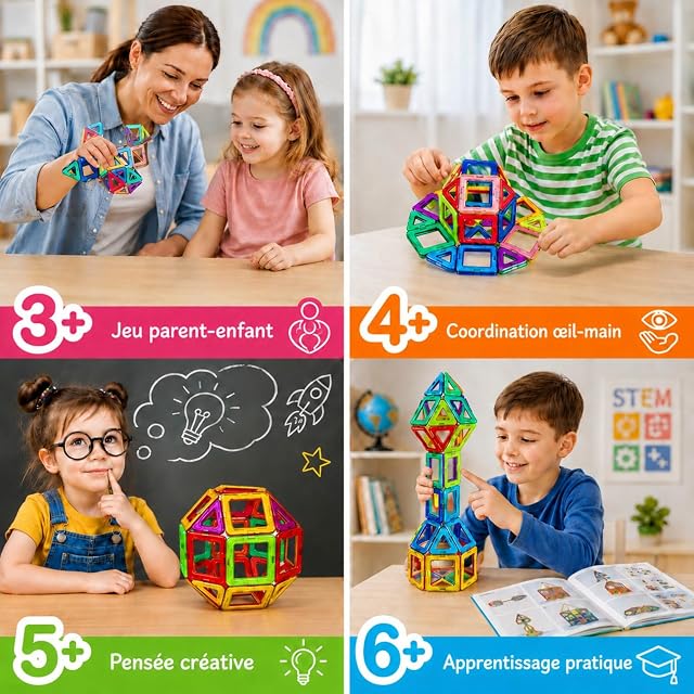 Foto 6 de 8 de JICIKI Juego de 61 piezas de bloques de construcción magnéticos para niños