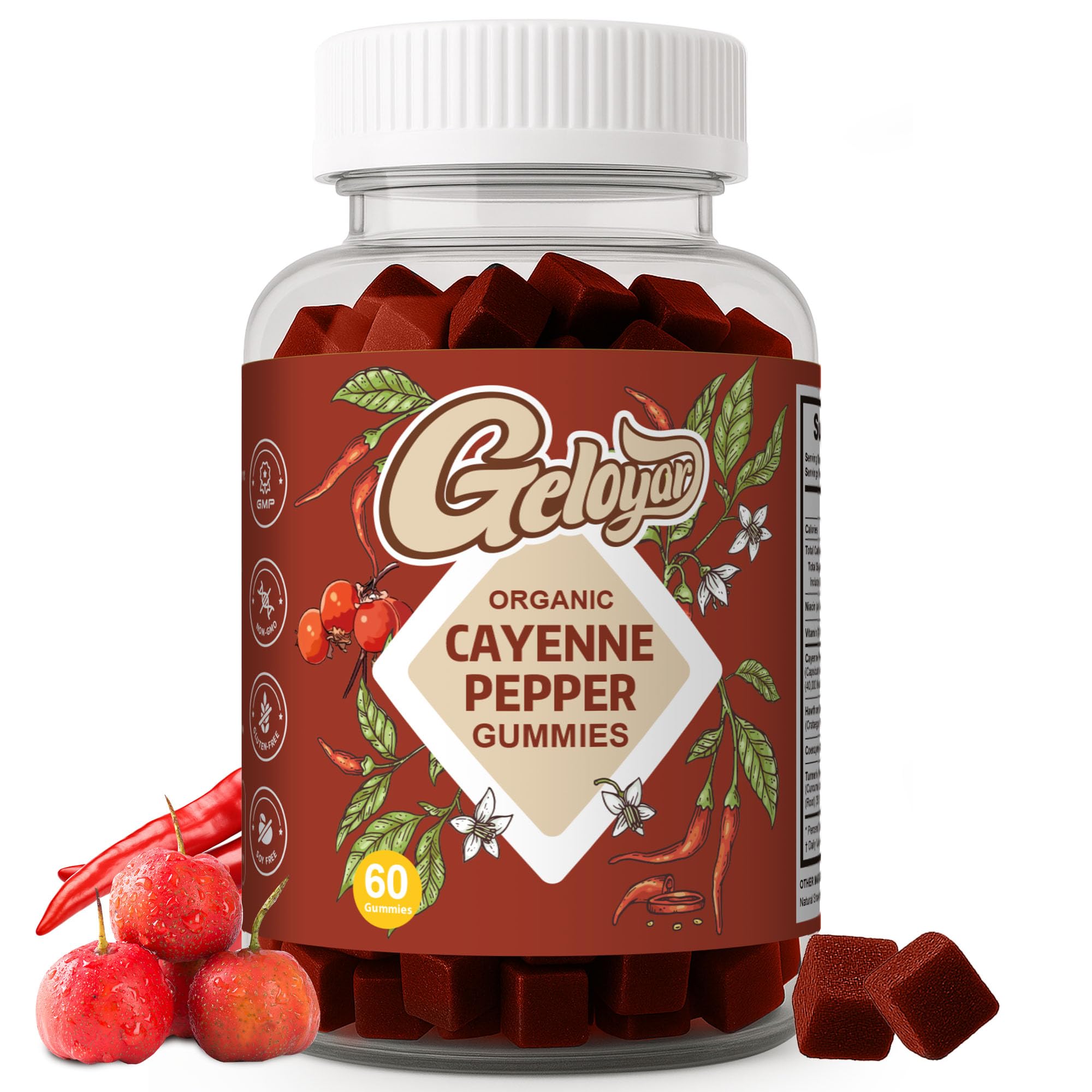 Cayenne Pepper Gummies with Hawthorn Berry, CoQ10 & Turmeric, 60 Count