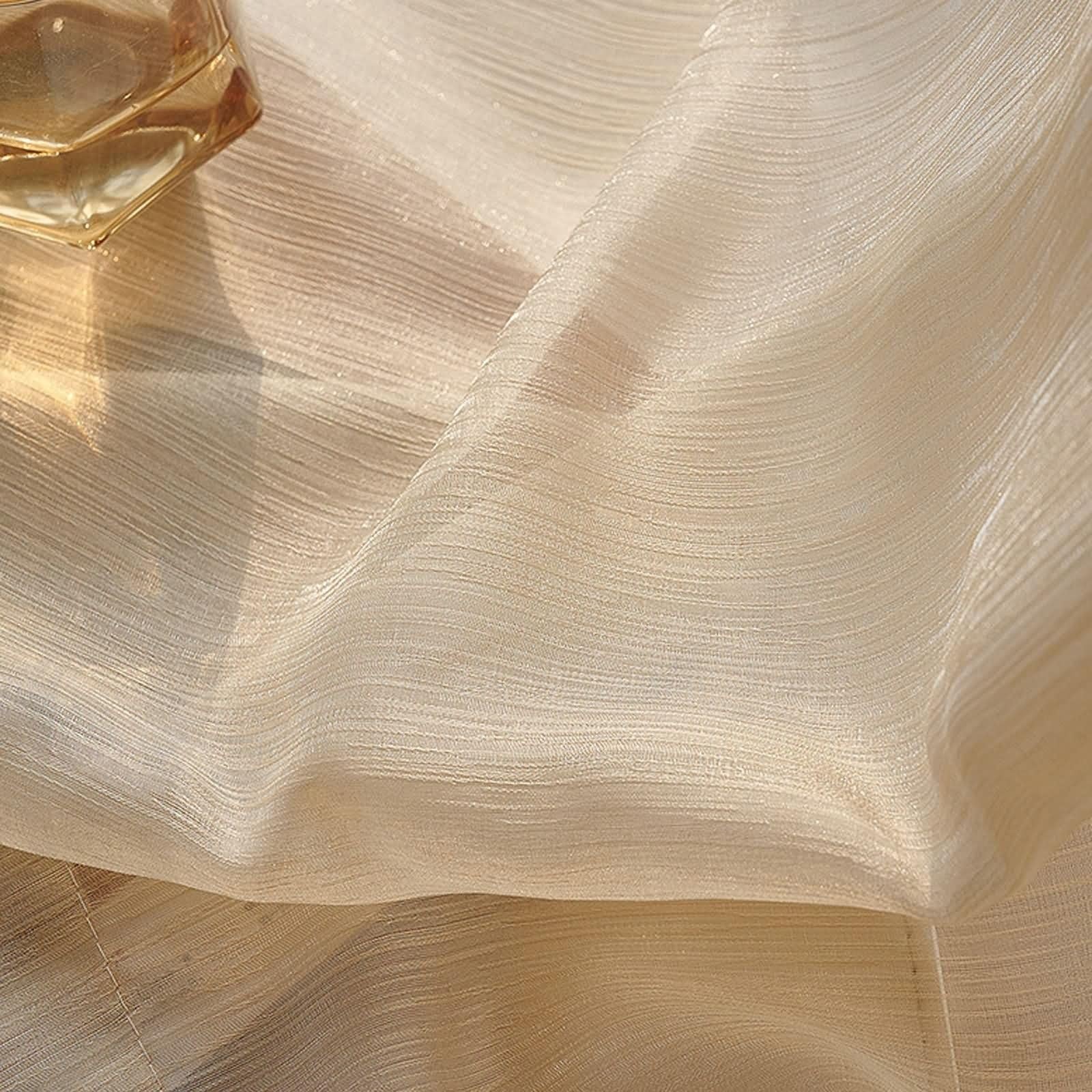 Halbtransparente Gardinen Vorhänge 96 x 115, Vorhang Wohnzimmer Modern 2er Set Haken Einfarbig Gold, Polyester