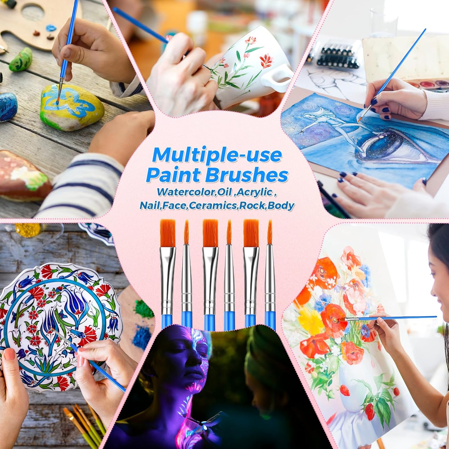 Paint Brushes Bulk 162-Pack – Round Flat Acrylic Kids Class view 5