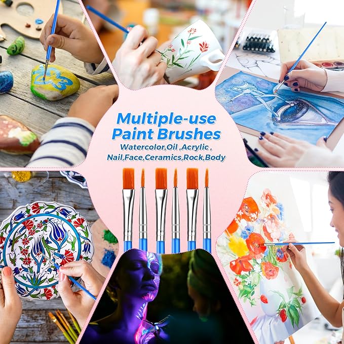 Set a granel de 162 pinceles de pintura, planas y redondas, para acrílicos, óleo y acuarelas, para manualidades y pintura de cara miniatura 5