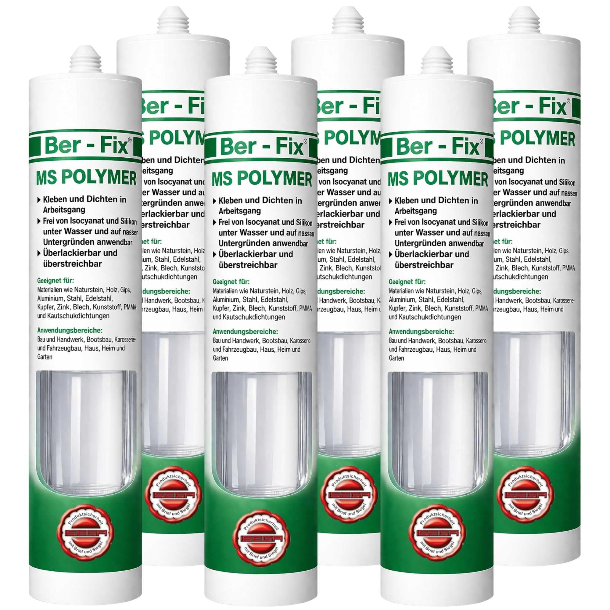 Ber-Fix® MS Polymer Transparent 6 x 290 ml – Werkstattpack Glaskleber & Dichtstoff