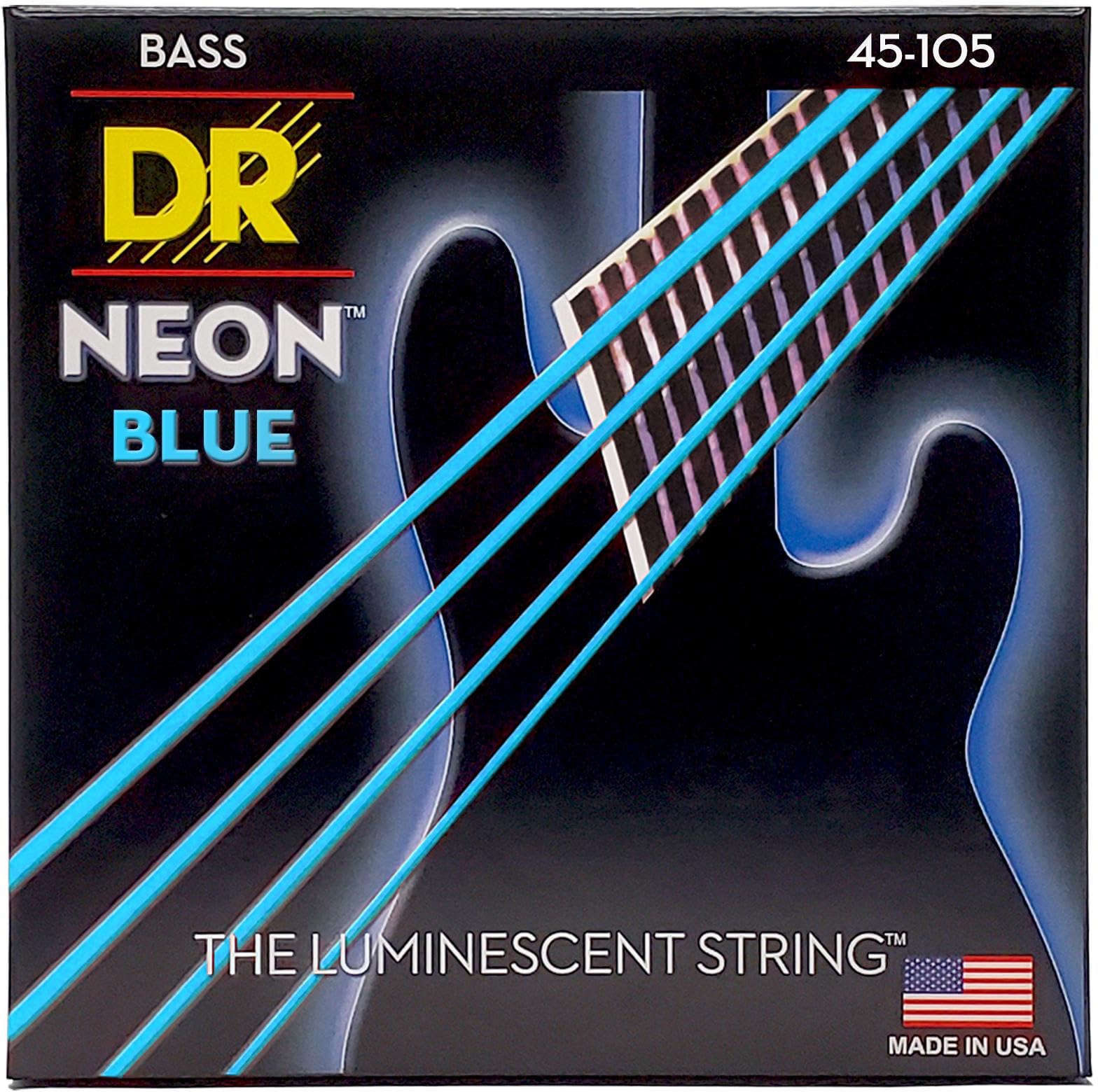 DR Strings HI-DEF NEON™ - BLUE coloured Bass Strings: Medium 45-105