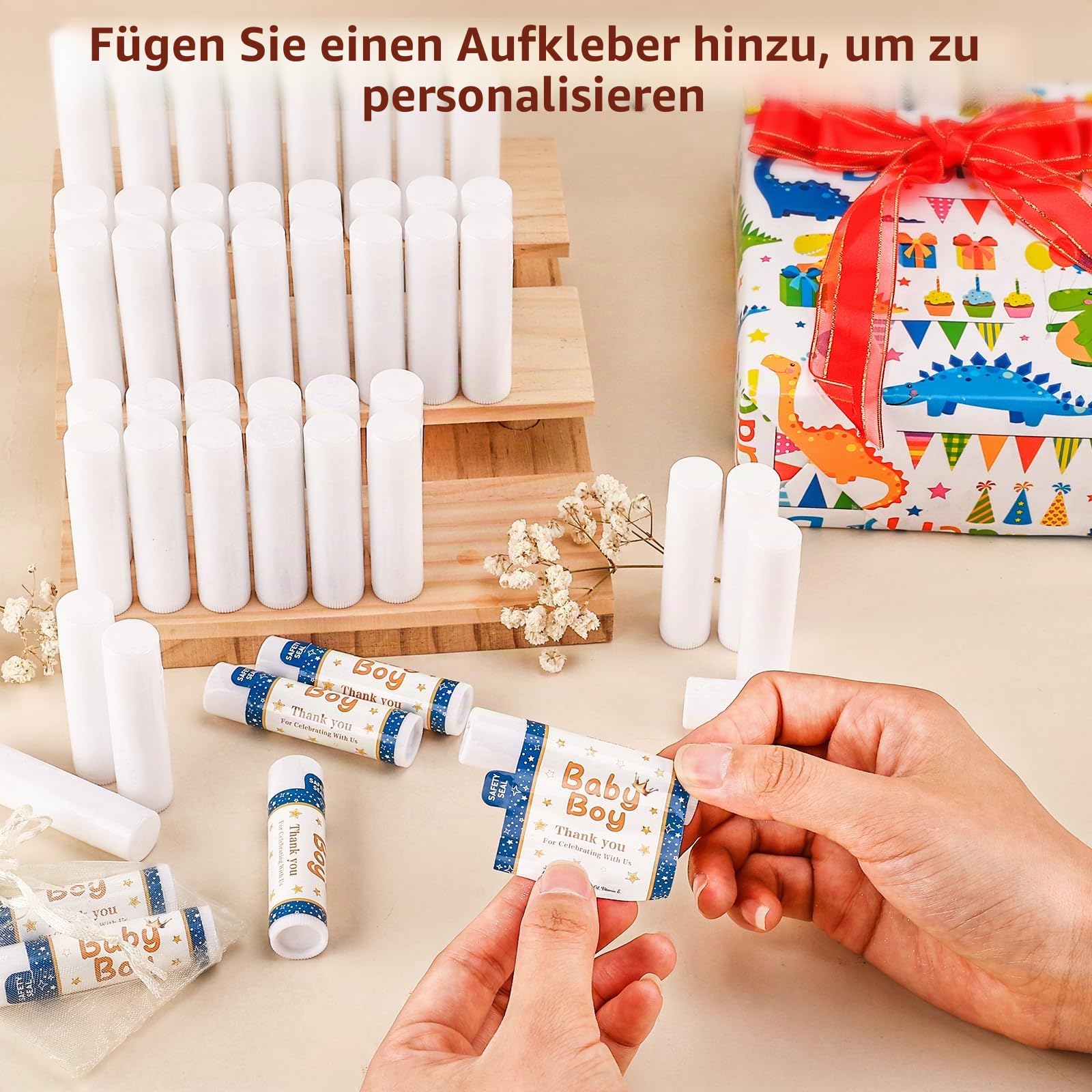 VISRIE 120 Stück Lippenbalsam, unbeschriftet, natürlicher Lippenbalsam, blanko, personalisierter Lippenbalsam für Partygeschenke, Erwachsene und Brautpartys oder Babyparty-Geschenke, 5