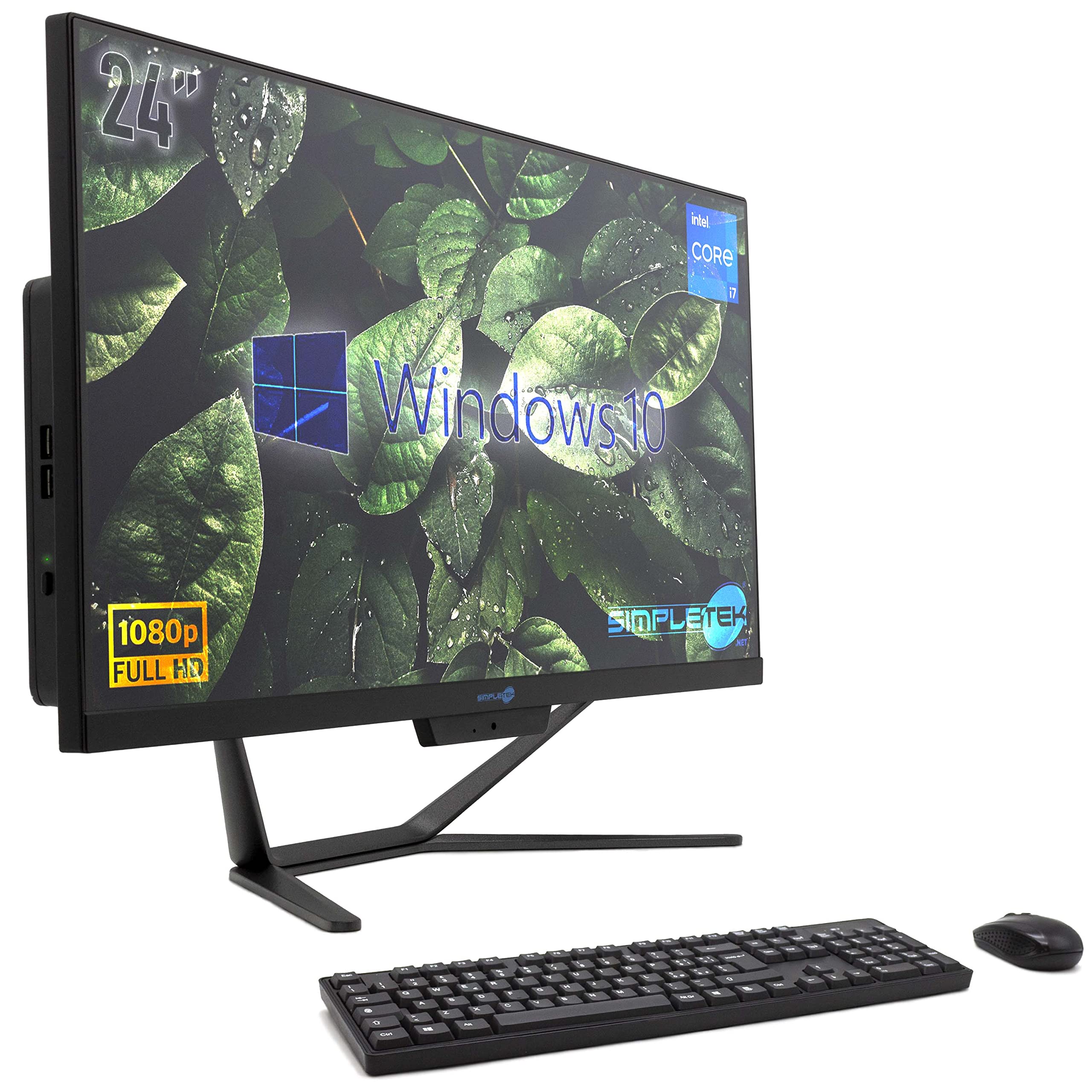 PC All in One Core i7 Windows 10 Pro 24" FHD | 16GB RAM SSD 240GB + 2TB | Wbudowana kamera internetowa WiFi5 | Komputer stacjonarny Stały Aio Biuro Domu Szkoły - Simpletek