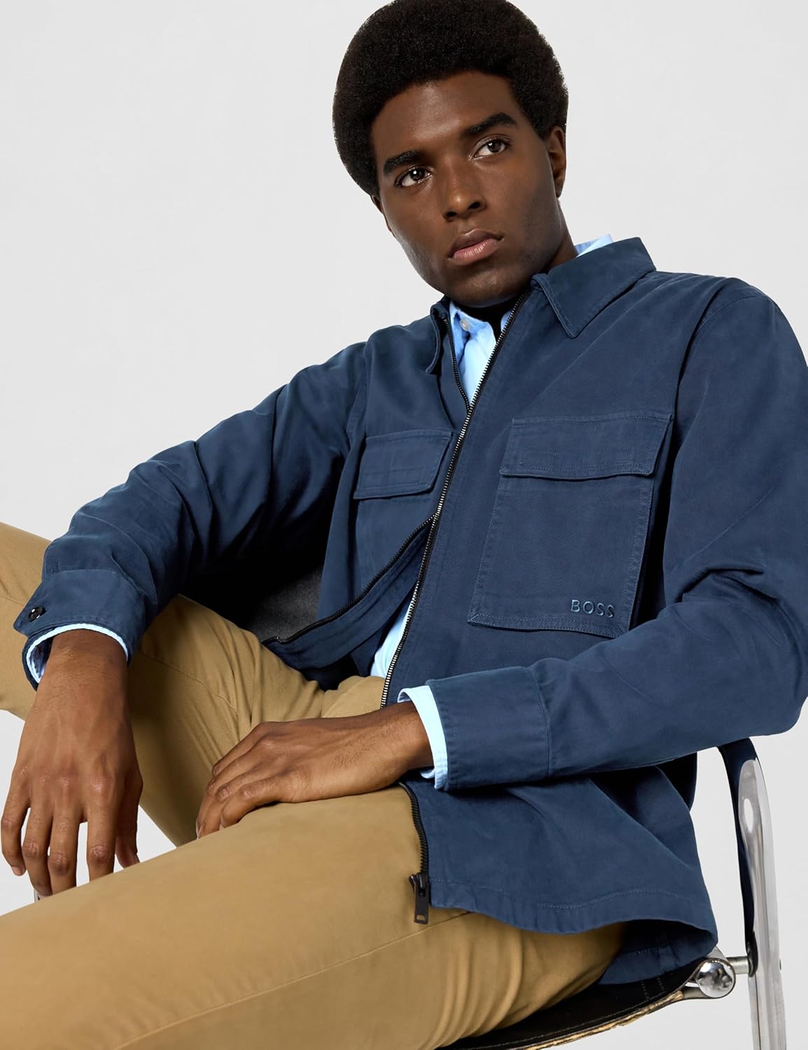 BOSS Mens Twill Cargo Pocket Zip Up Overshirt - Image 2
