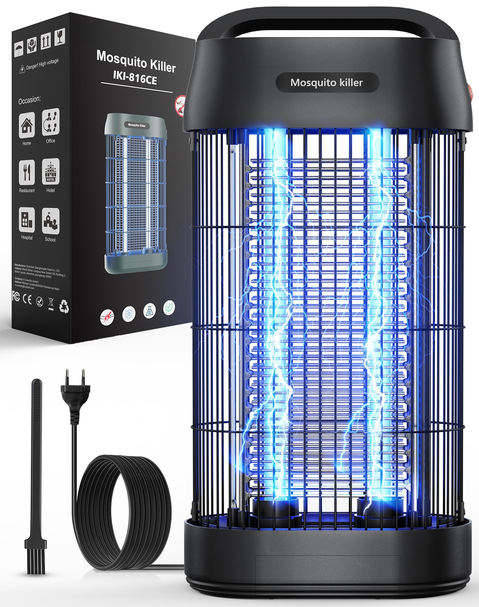 Elektryczna pułapka na owady, 16 W, 3000 V, lampa na komary ze światłem UV, elektryczna pułapka na muchy – konstrukcja z podwójną kratką, do wnętrz, na taras, do ogrodu