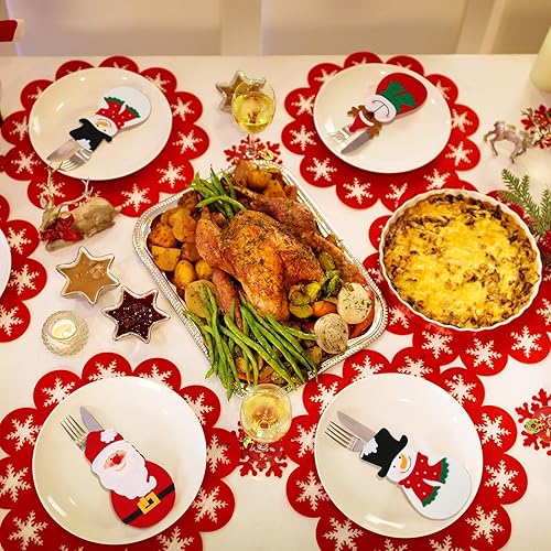 Miniatura 6 de 24 piezas de cubiertos de Navidad con bolsillos de Papá Noel, muñeco de nieve, reno, vajilla, bolsa de cubiertos de Navidad, bolsas de cuchara,