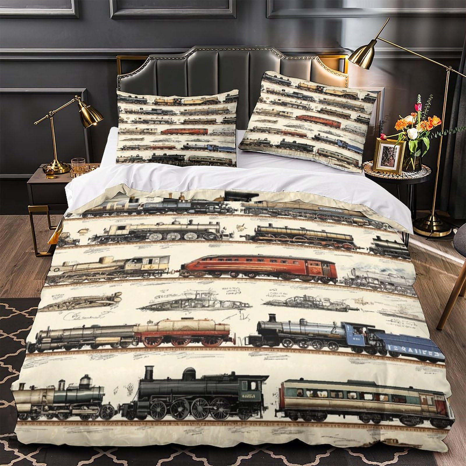 Ensemble lit confortable locomotive vintage pour décoration chambre garçons et ados
