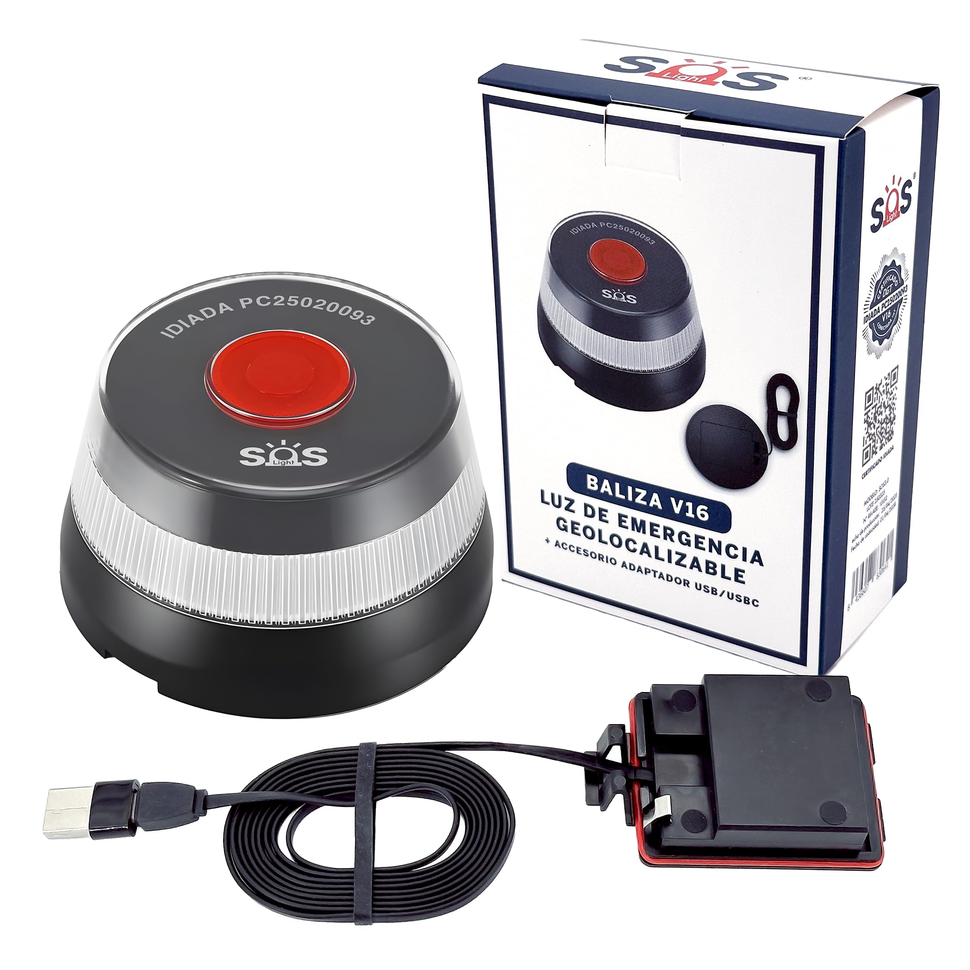 Luz Emergencia V16 Homologada DGT Geolocalizable + Adaptador USB/USBC