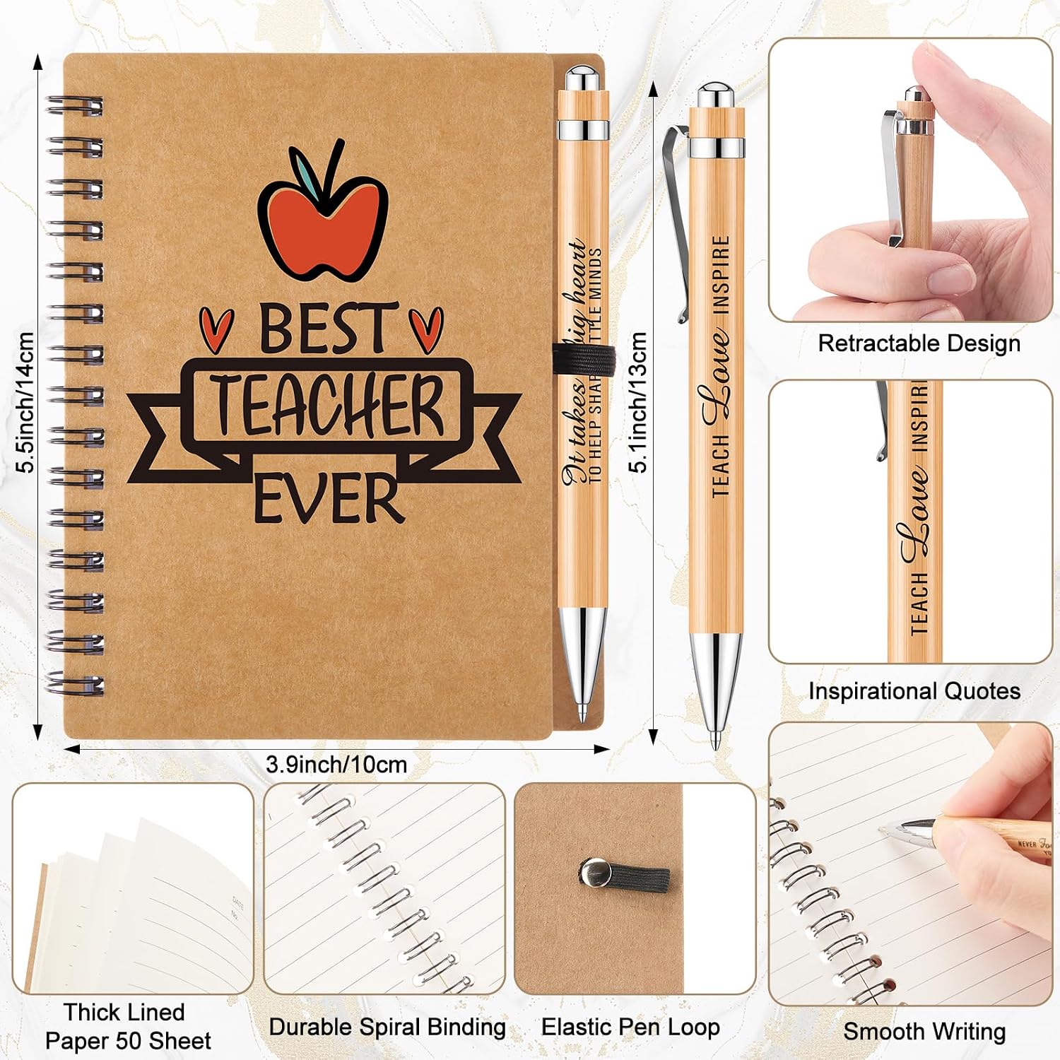 8 Set/48 Pcs Teacher Appreciation Gifts Bulk with Gift Bags Illustrative Style 16oz Glasses Cup Notebook Pen Makeup Bag Keychain Teachers Day Thank You Gift for Daycare Teacher day Women Staff