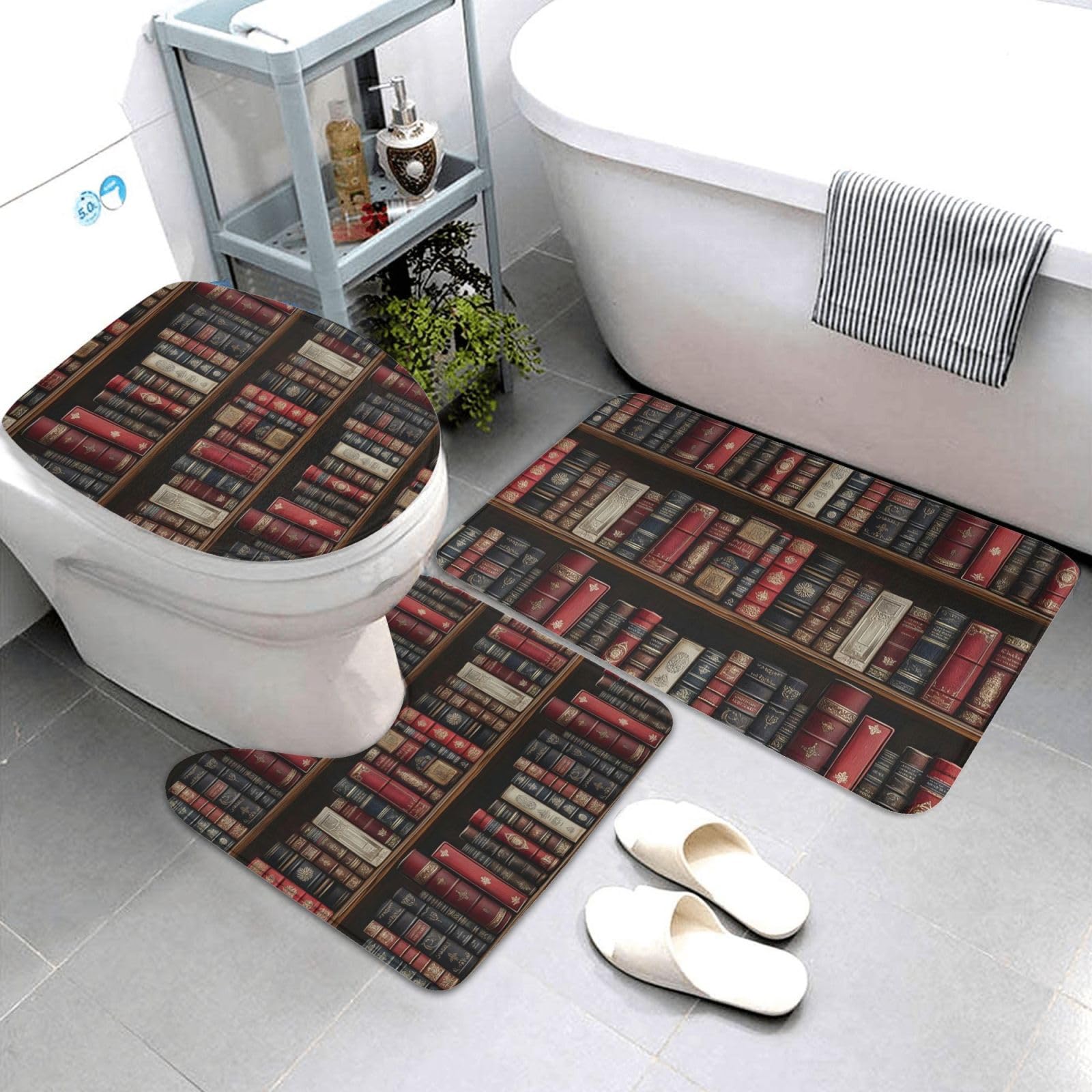 Tapis de bain imprimé livres rétro pour ambiance de baignoire cosy