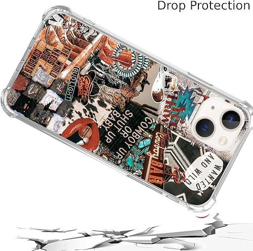 Miniatura 3 de GialCenik Funda de collage de vaquera occidental para iPhone 15 Plus, funda de TPU con diseño único y moderno de poliuretano termoplástico