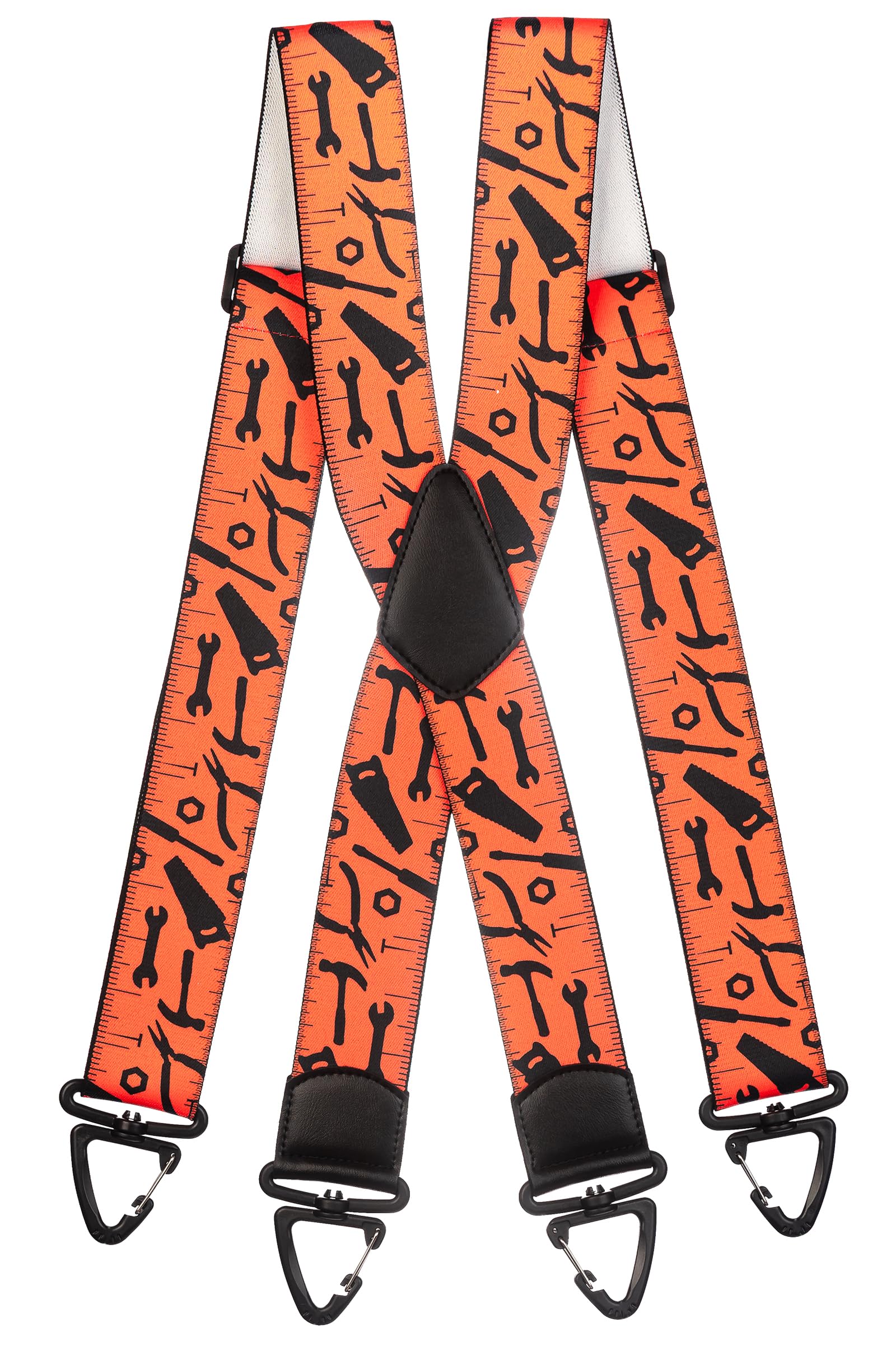 Olata Heavy Duty Tool Pattern Braces/Suspenders in Orange with Plastic Carabiner Clips - 5cm, X-Shape