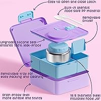 Vista 3 de Fimibuke Kids Bento Lunch Box with Food Jar, Leakproof Toddler Bento Box with 8.5OZ Insulated Food Jar, Lunch Bag & Utensils BPA Free Dishwasher
