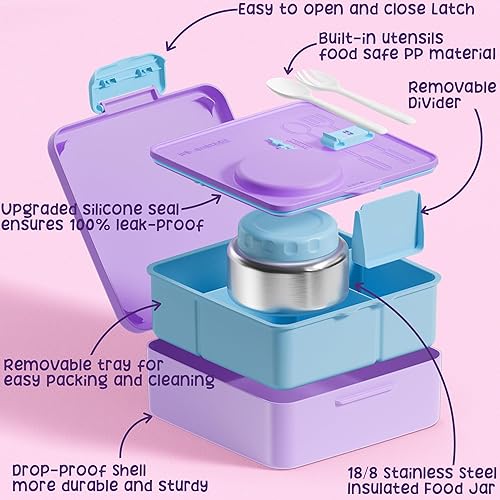 Miniatura 3 de Fimibuke Lonchera Bento para niños, caja Bento a prueba de fugas con tarro de comida aislado de 8.5 onzas, bolsa de almuerzo, botella de agua para