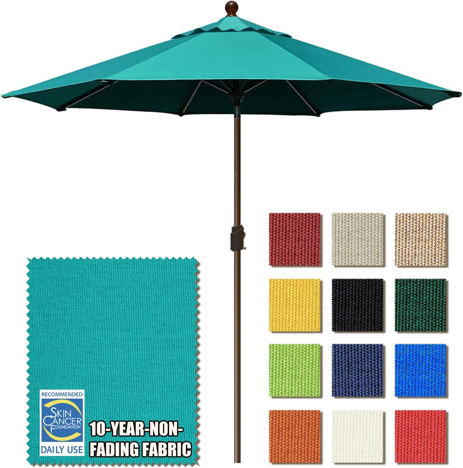 EliteShadeSunbrella 11ft Market Umbrella Patio Outdoor Table Umbrella with Ventilation (Sunbrella Turquoise)